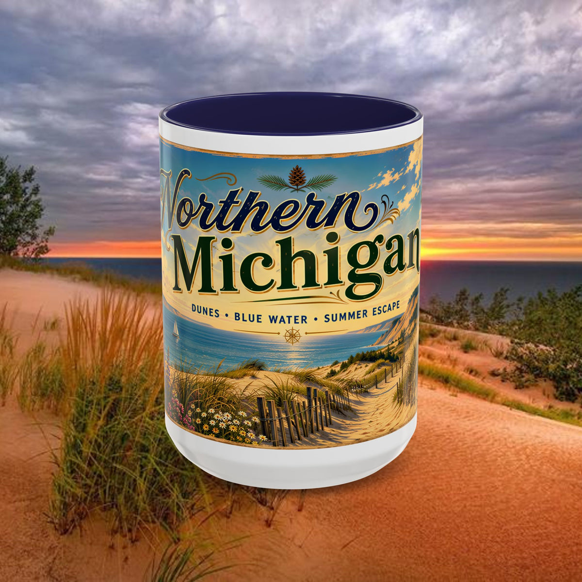 Northern Michigan Coffee Mug — Scenic Dunes Sunset Accent Mug (11/15oz)