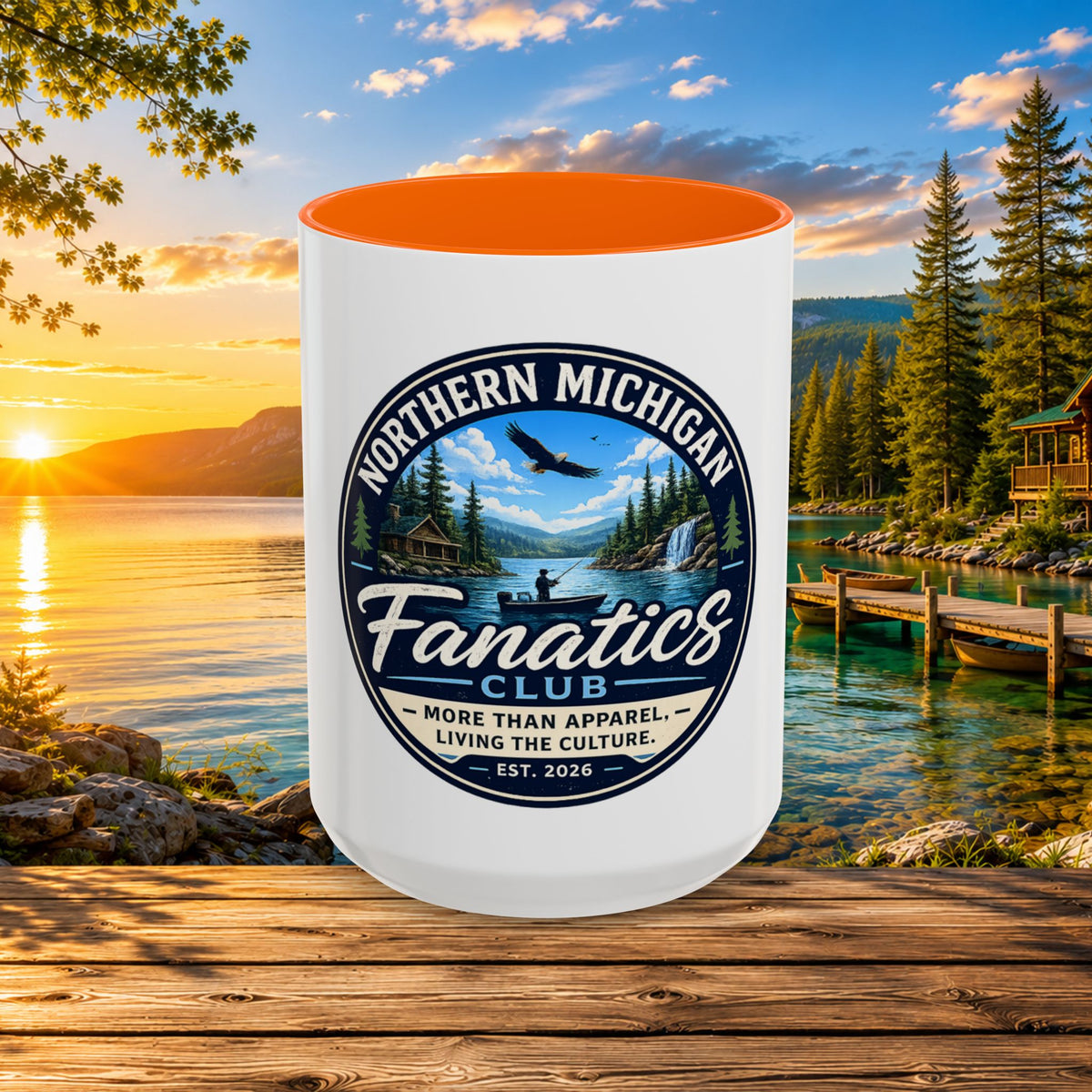 Northern Michigan Fanatics Club Coffee Mug – Scenic Lake Cabin Design (11/15oz)