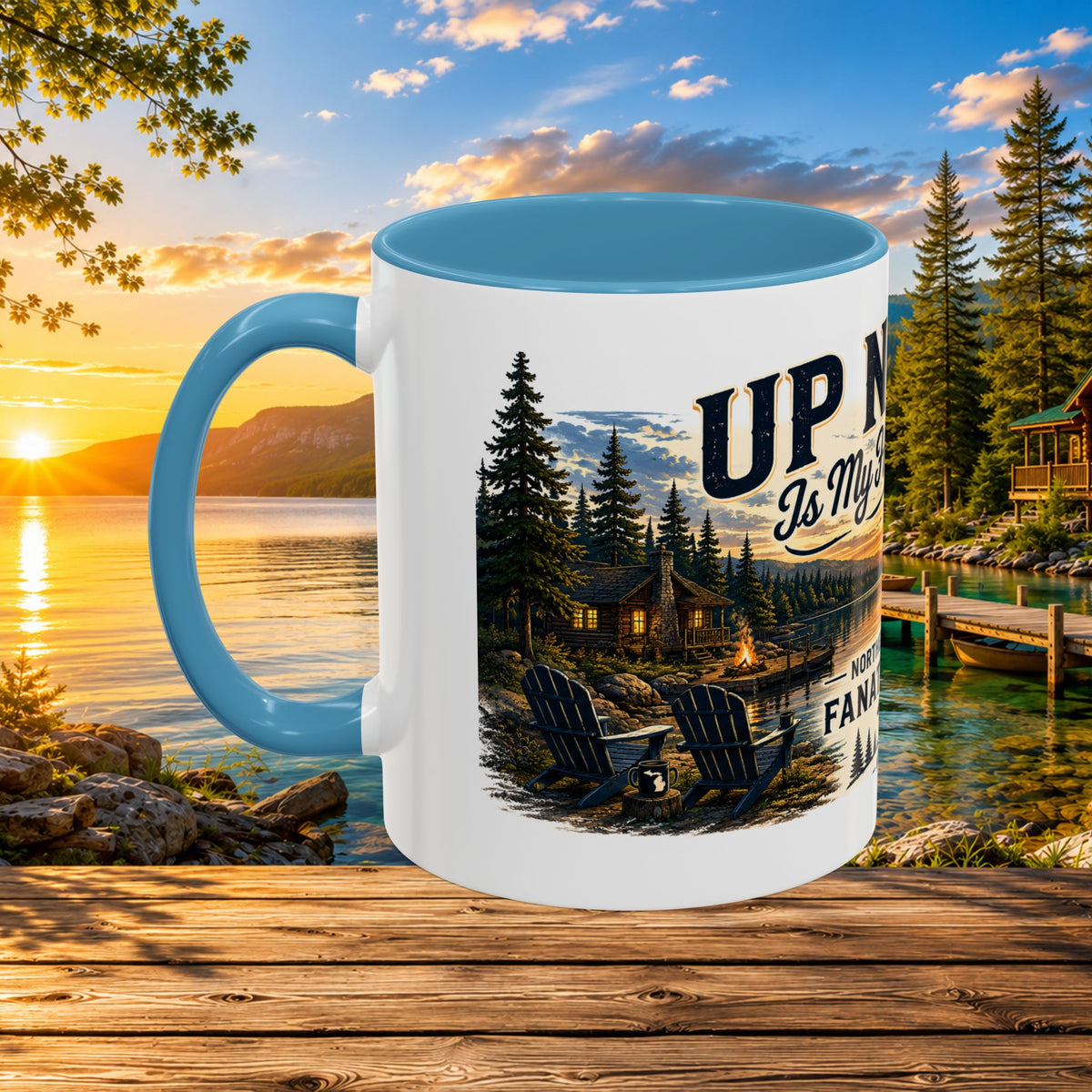 Up North Is My Happy Place Coffee Mug — Northern Michigan Scenic Accent Mug (11/15oz)