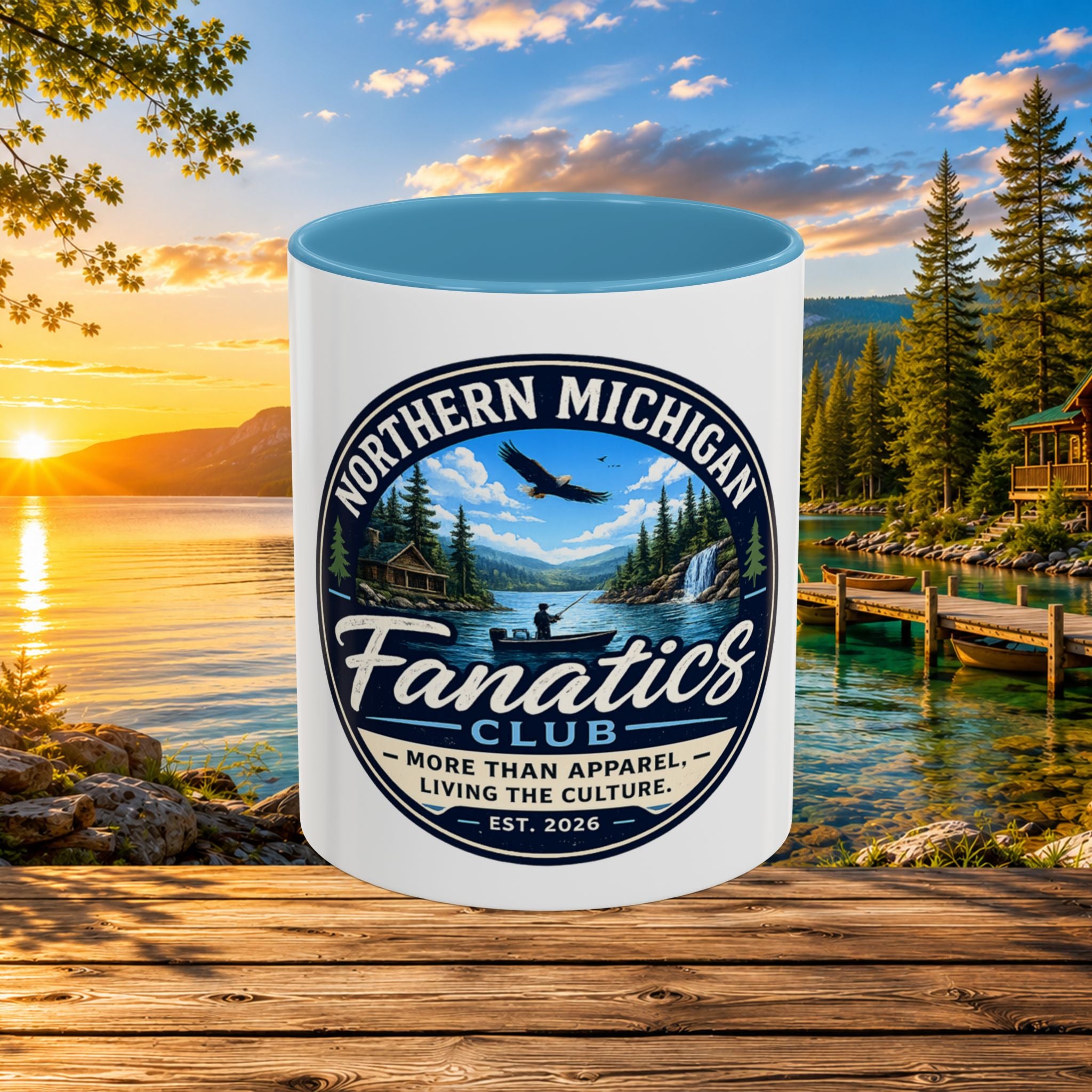 Northern Michigan Fanatics Club Coffee Mug – Scenic Lake Cabin Design (11/15oz)