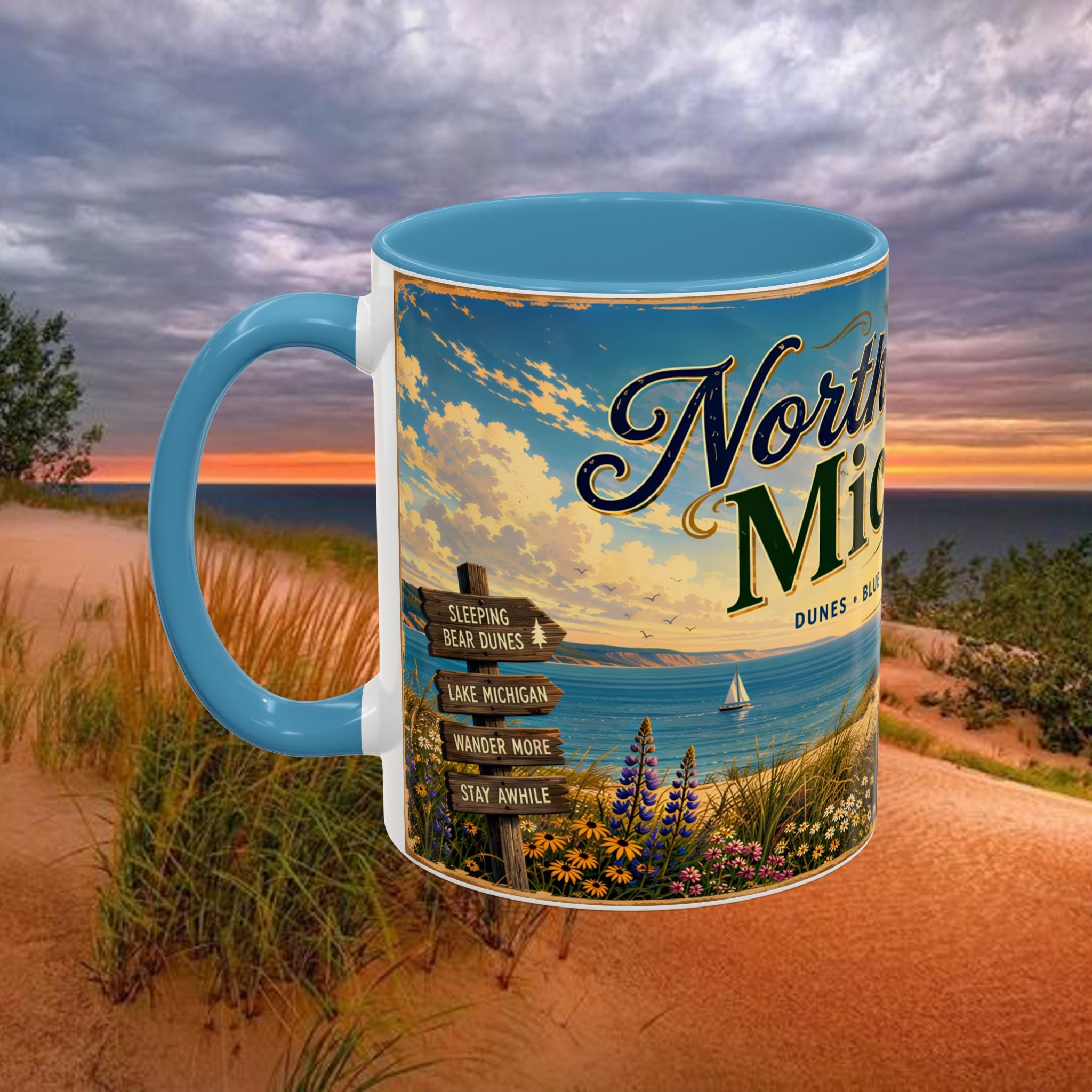 Northern Michigan Coffee Mug — Scenic Dunes Sunset Accent Mug (11/15oz)