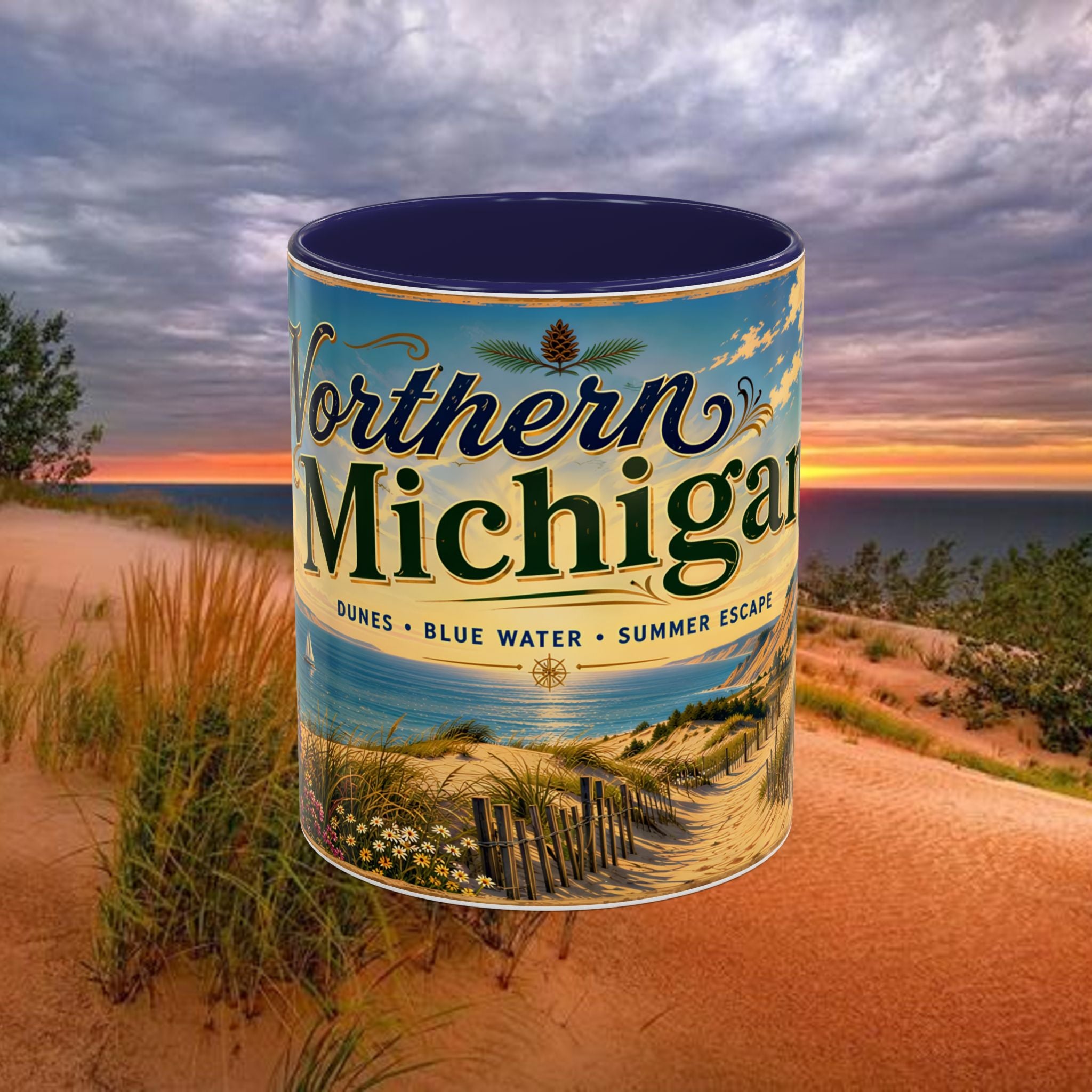 Northern Michigan Coffee Mug — Scenic Dunes Sunset Accent Mug (11/15oz)