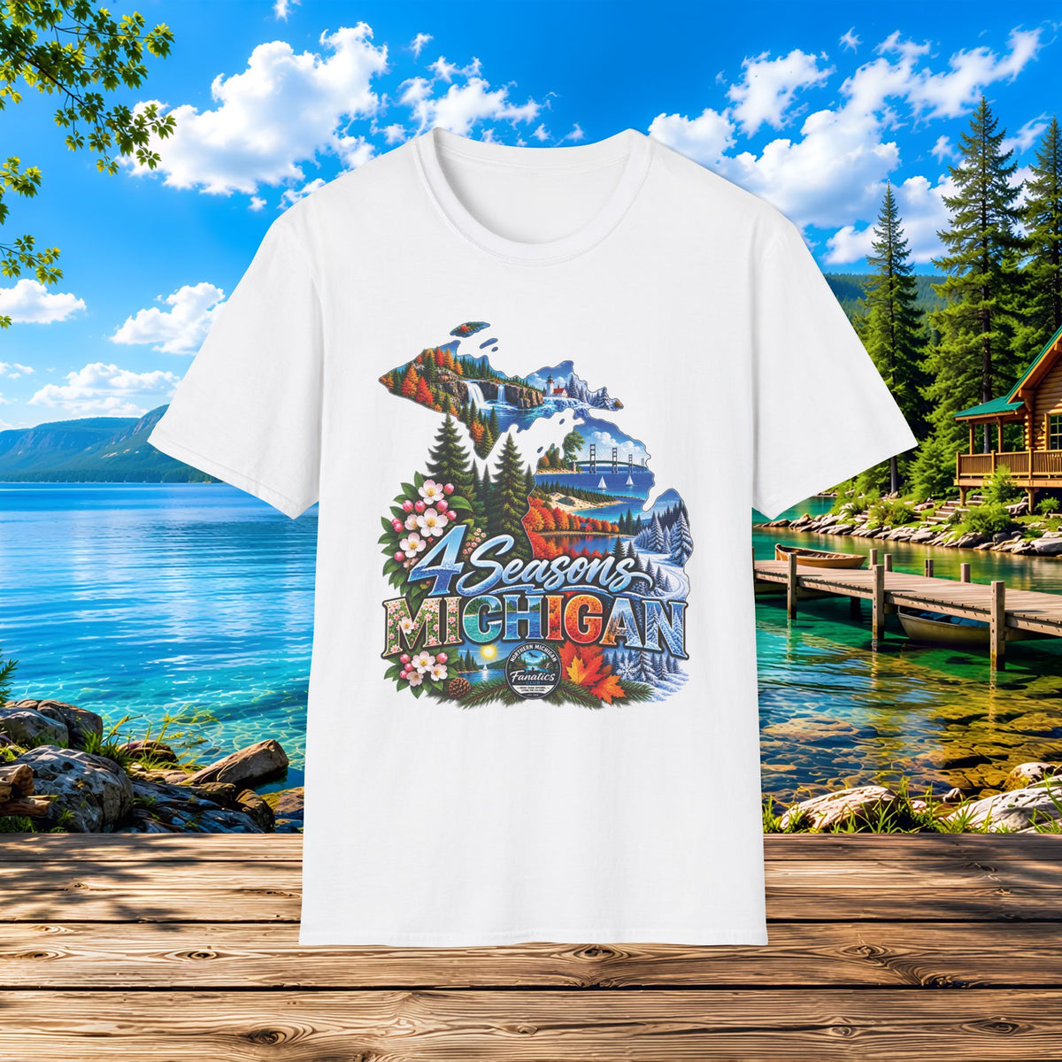 Michigan 4 Seasons T-Shirt — Scenic State Map Tee