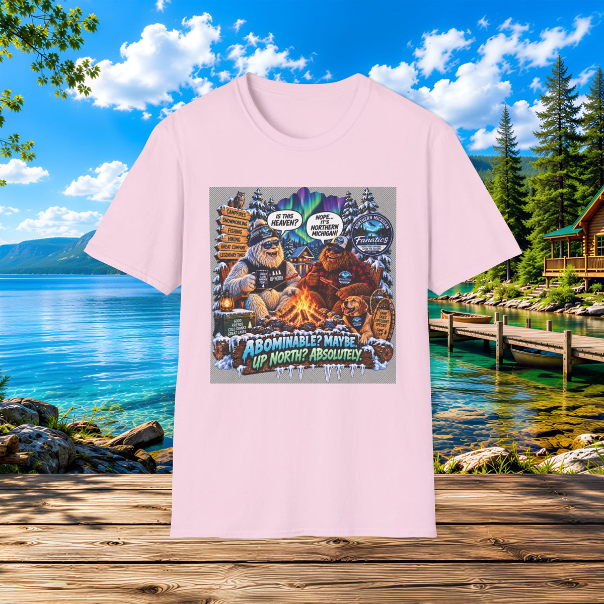 Bigfoot Campfire T-Shirt — "Abominable? Maybe Up North? Absolutely!" Outdoor Camping Graphic Tee
