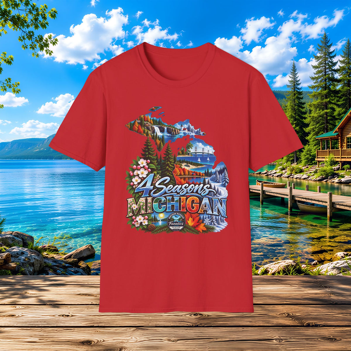 Michigan 4 Seasons T-Shirt — Scenic State Map Tee