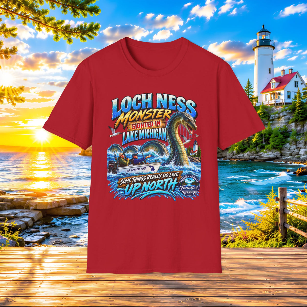 Loch Ness Monster Sighted in Lake Michigan T-Shirt — Funny Retro Nautical Graphic Tee