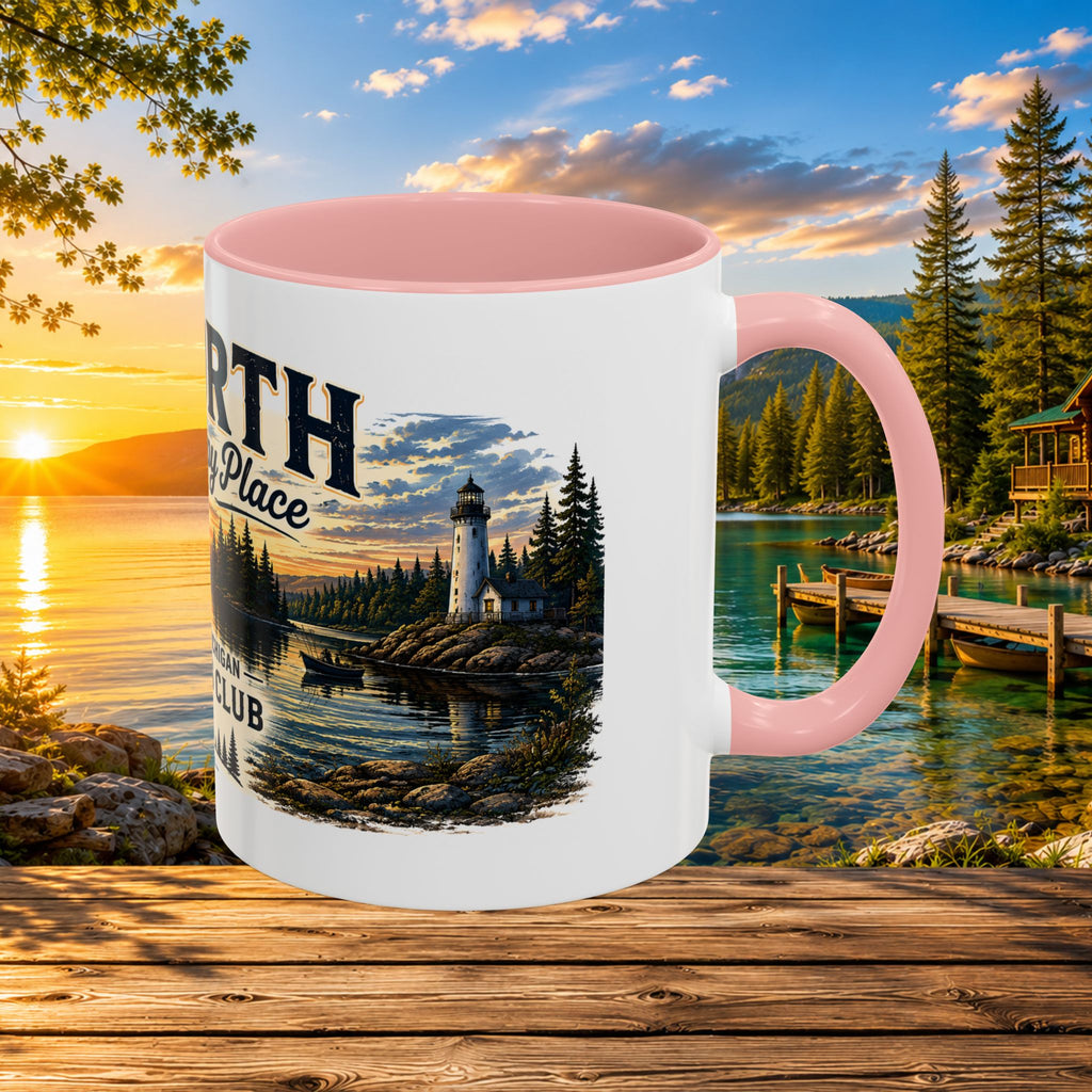 Up North Is My Happy Place Coffee Mug — Northern Michigan Scenic Accent Mug (11/15oz)