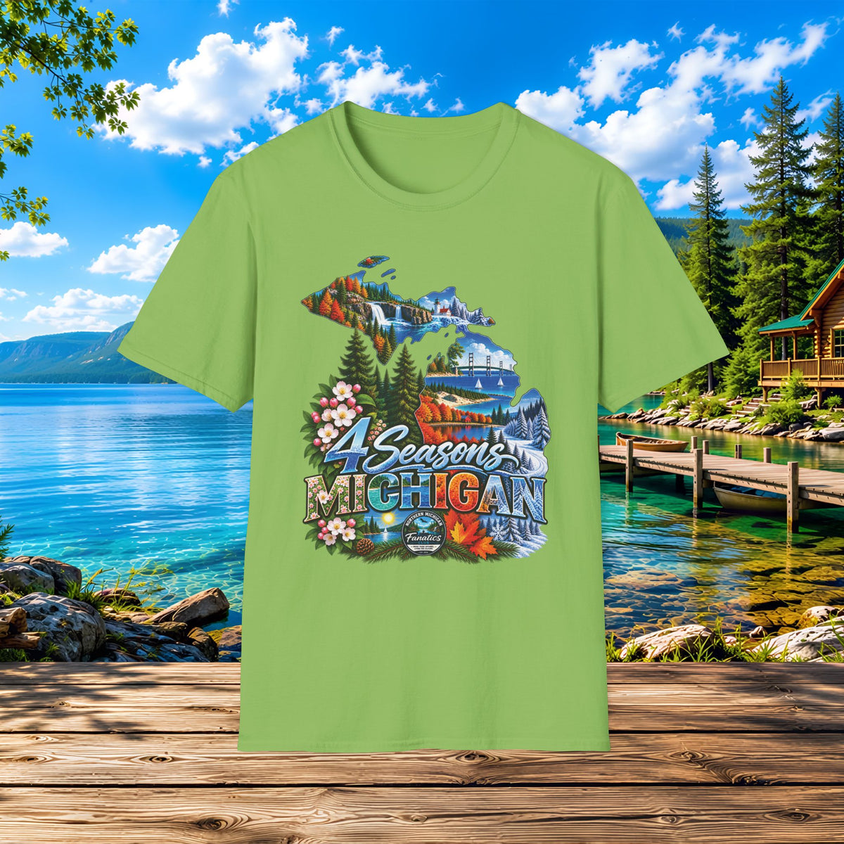 Michigan 4 Seasons T-Shirt — Scenic State Map Tee