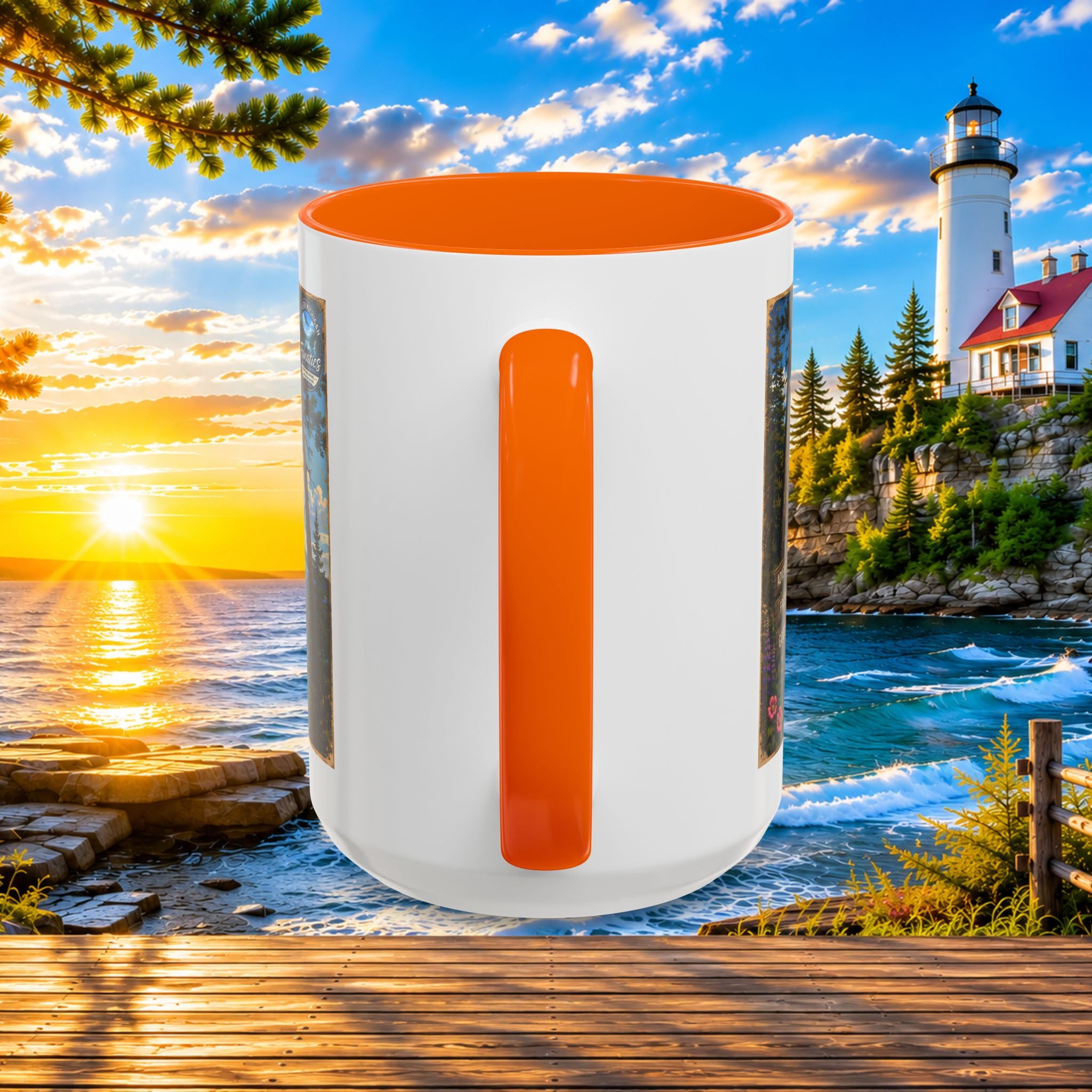 Northern Michigan Accent Coffee Mug — Scenic Lighthouse & Mackinac Bridge Travel Souvenir (11/15oz)