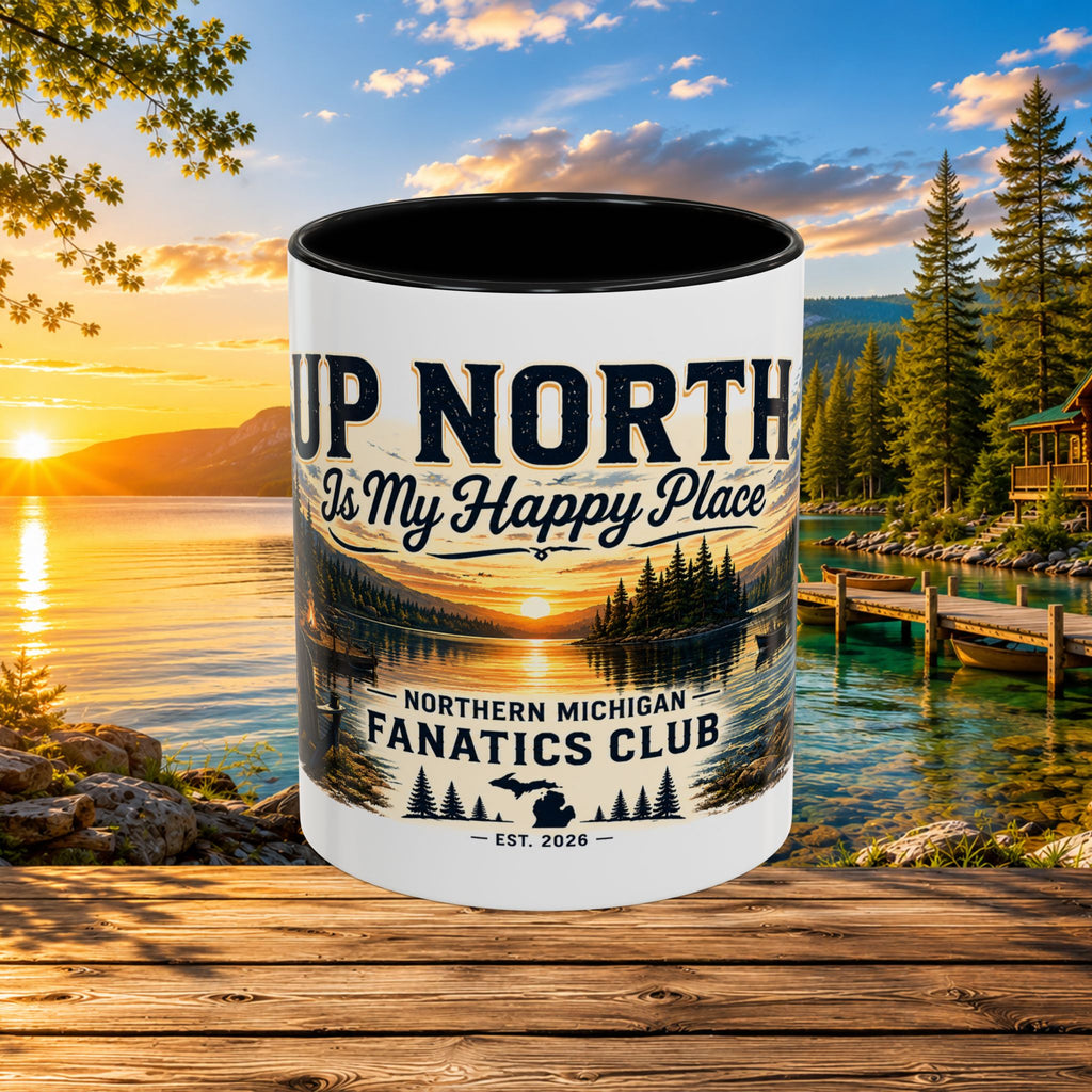 Up North Is My Happy Place Coffee Mug — Northern Michigan Scenic Accent Mug (11/15oz)