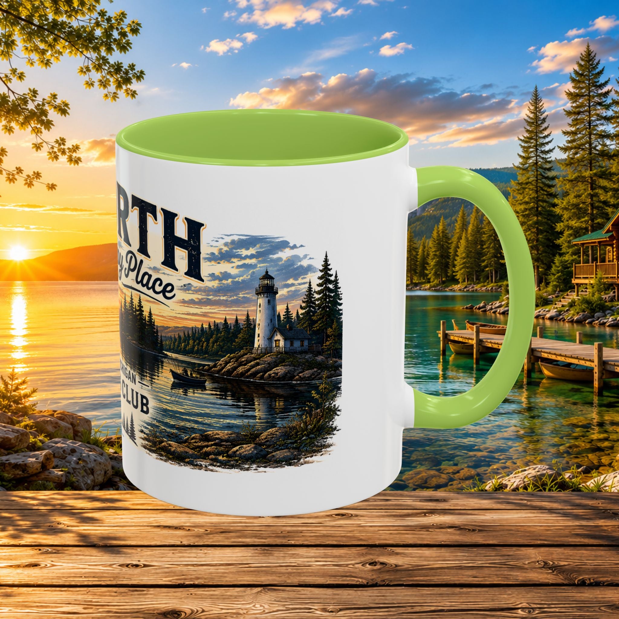 Up North Is My Happy Place Coffee Mug — Northern Michigan Scenic Accent Mug (11/15oz)