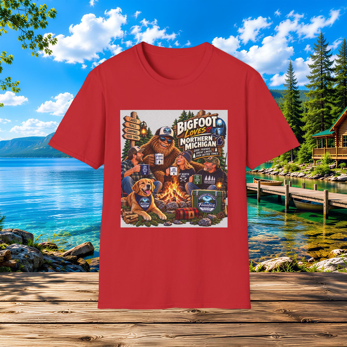 Bigfoot Loves Northern Michigan T-Shirt — Campfire Sasquatch Adventure Tee