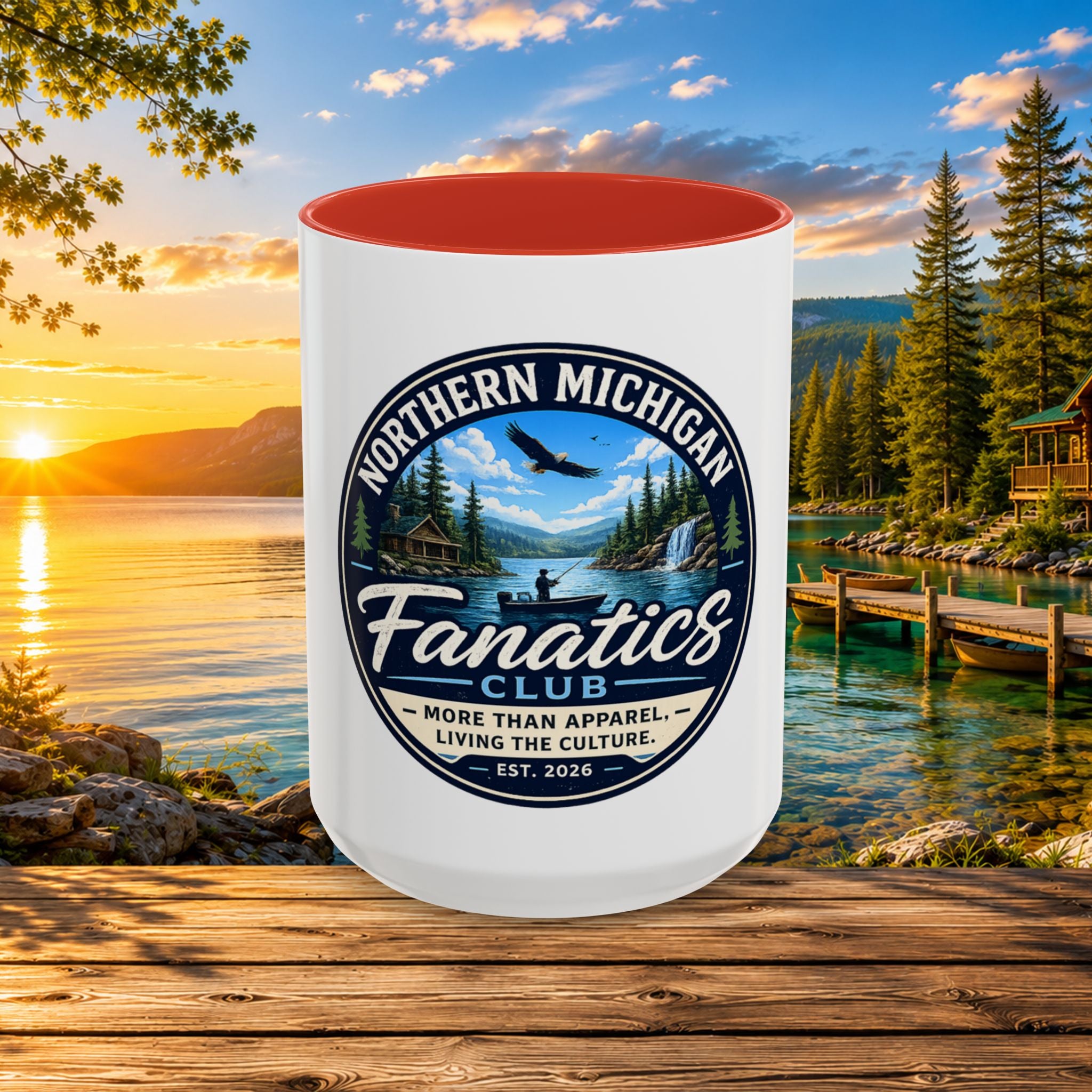 Northern Michigan Fanatics Club Coffee Mug – Scenic Lake Cabin Design (11/15oz)