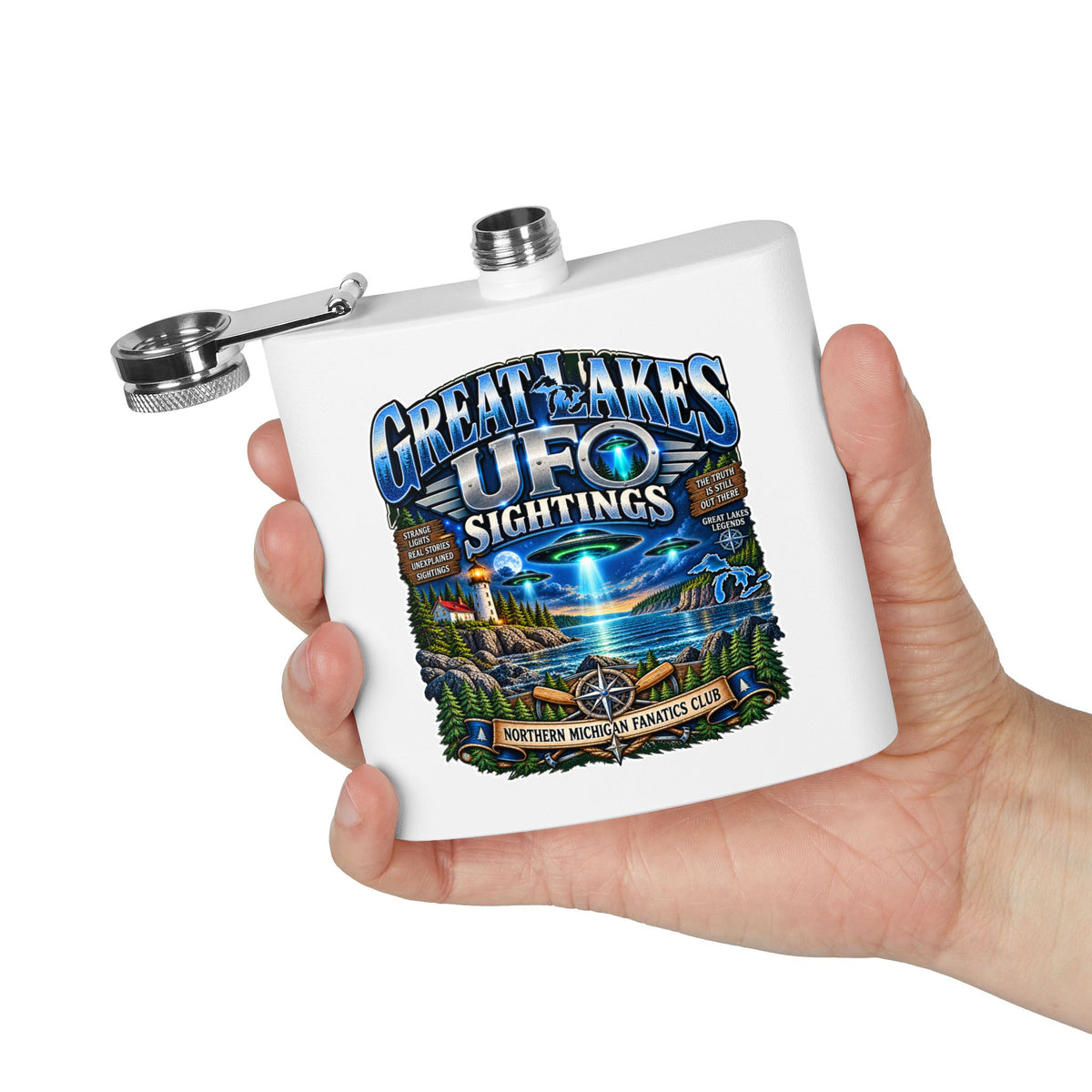Flask — Great Lakes UFO Sightings 6oz Stainless Steel Hip Flask