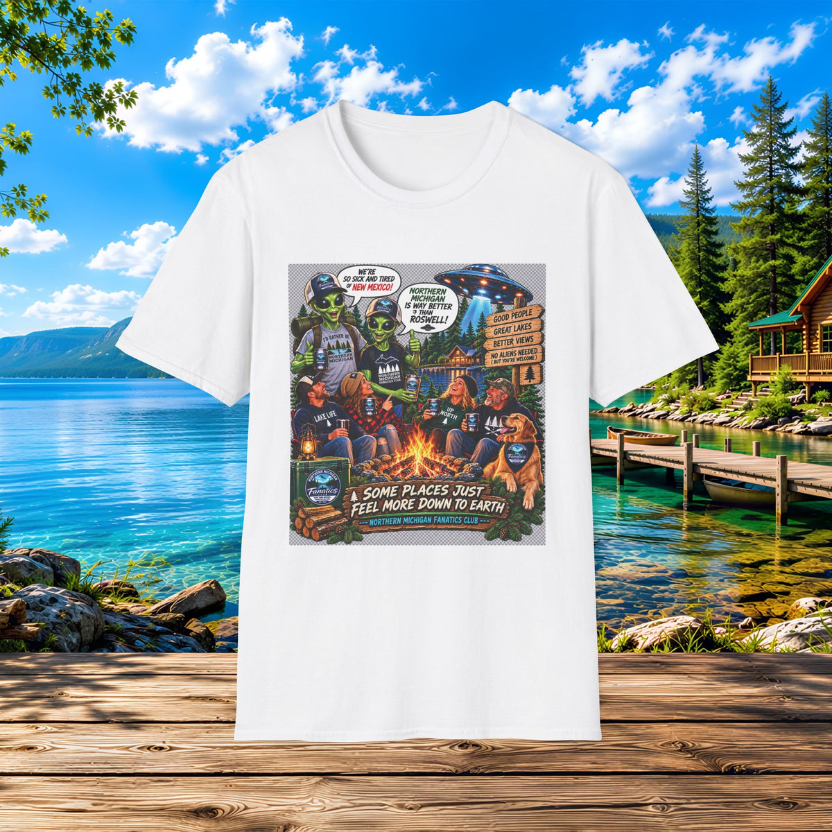Camping & UFOs Graphic T-Shirt — "Some Places Just Feel More Down to Earth"