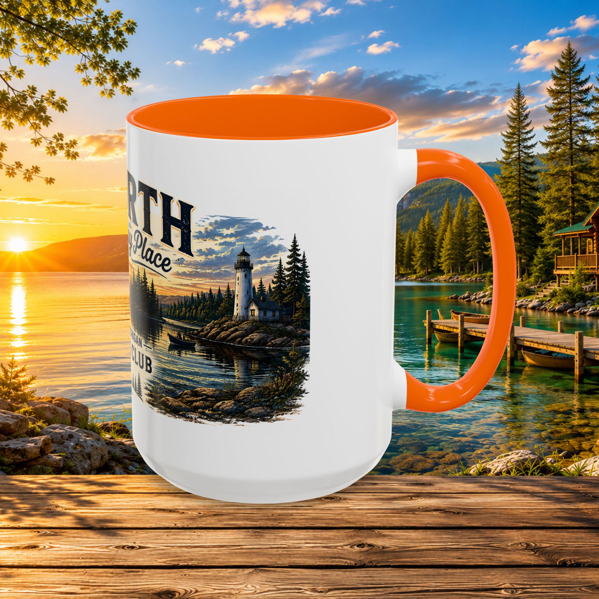 Up North Is My Happy Place Coffee Mug — Northern Michigan Scenic Accent Mug (11/15oz)