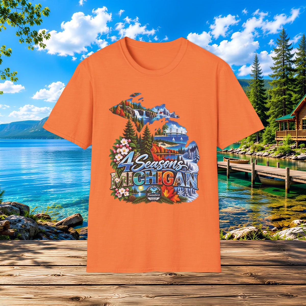 Michigan 4 Seasons T-Shirt — Scenic State Map Tee