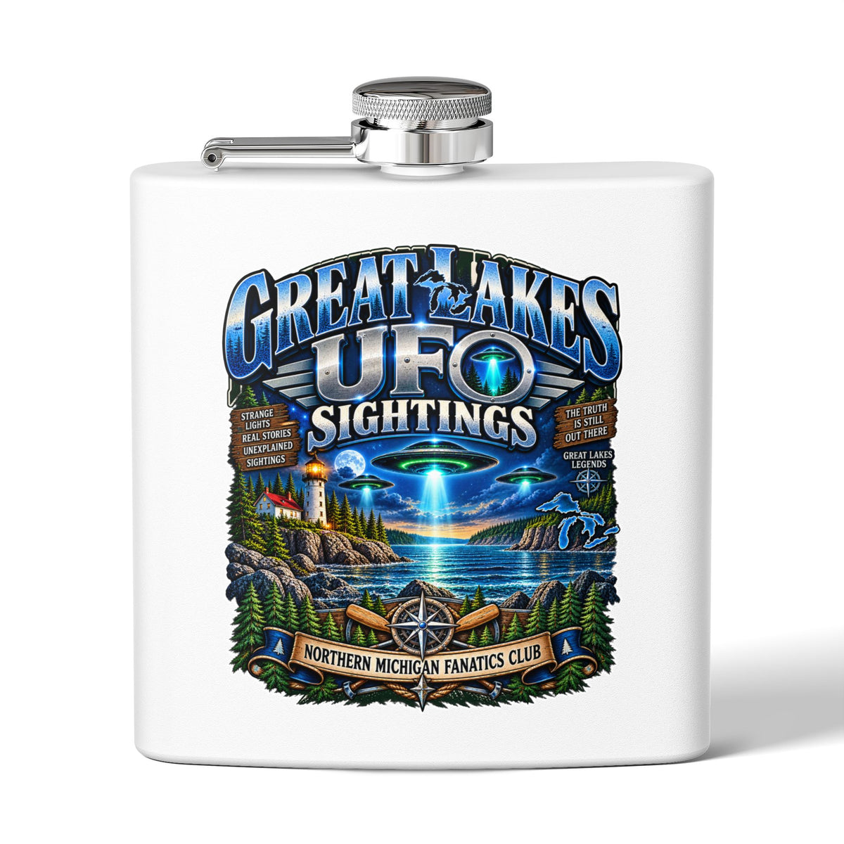 Flask — Great Lakes UFO Sightings 6oz Stainless Steel Hip Flask