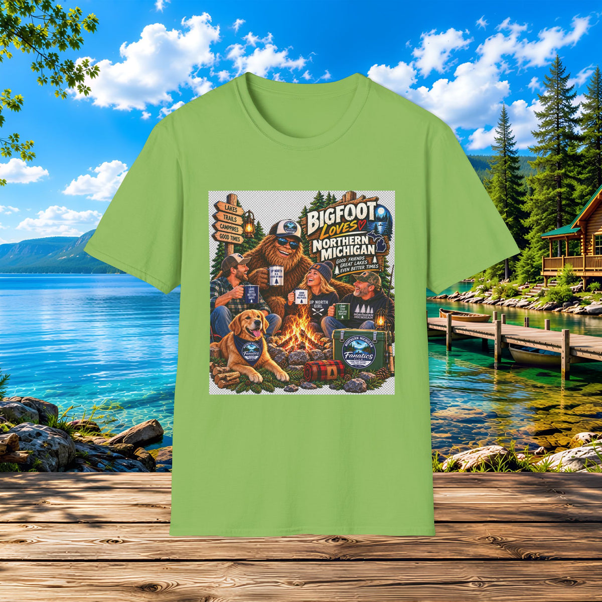 Bigfoot Loves Northern Michigan T-Shirt — Campfire Sasquatch Adventure Tee