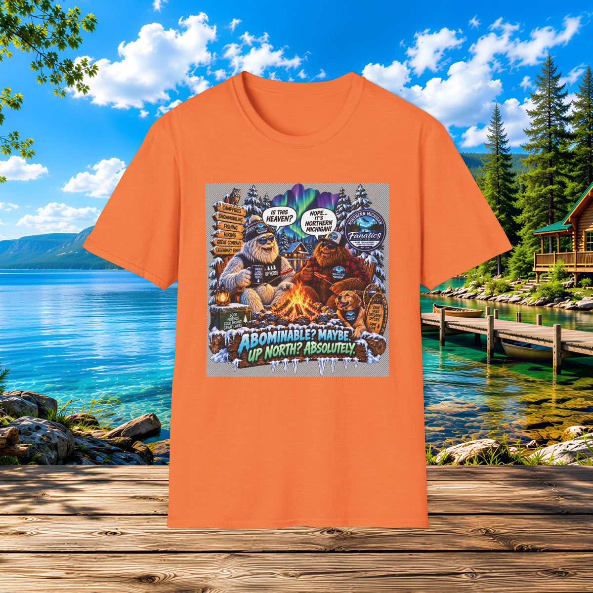 Bigfoot Campfire T-Shirt — "Abominable? Maybe Up North? Absolutely!" Outdoor Camping Graphic Tee