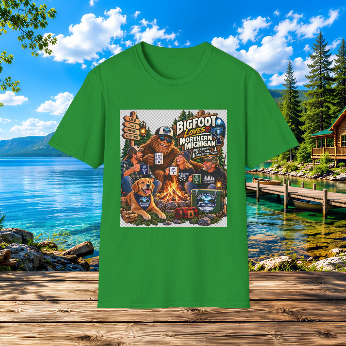 Bigfoot Loves Northern Michigan T-Shirt — Campfire Sasquatch Adventure Tee