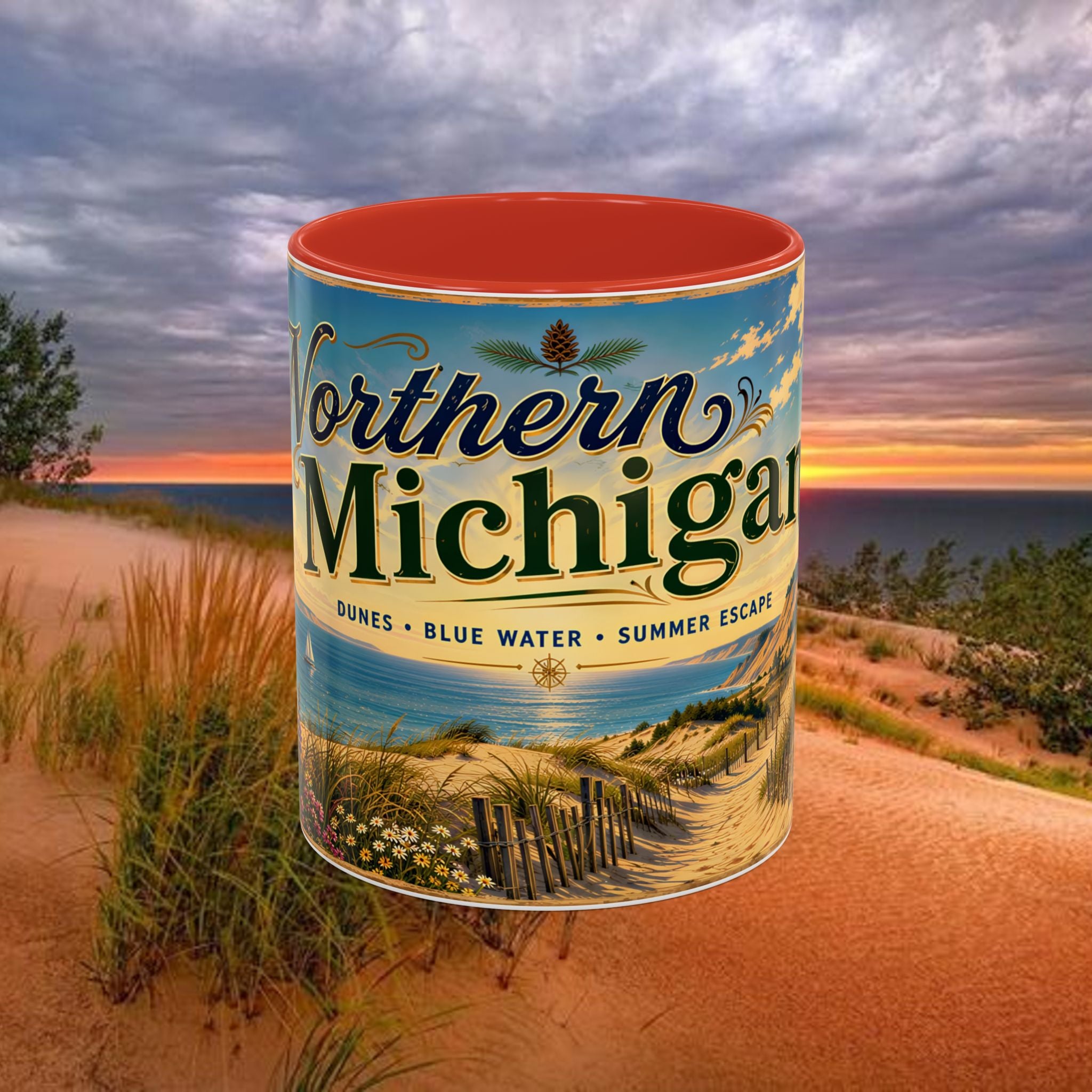 Northern Michigan Coffee Mug — Scenic Dunes Sunset Accent Mug (11/15oz)