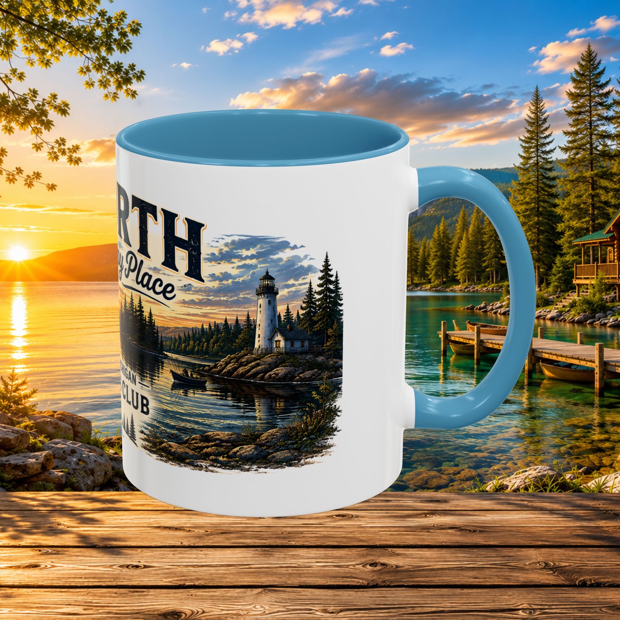 Up North Is My Happy Place Coffee Mug — Northern Michigan Scenic Accent Mug (11/15oz)