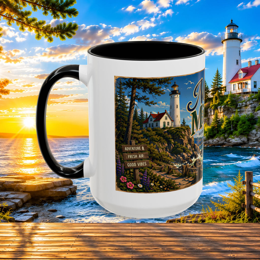 Northern Michigan Accent Coffee Mug — Scenic Lighthouse & Mackinac Bridge Travel Souvenir (11/15oz)