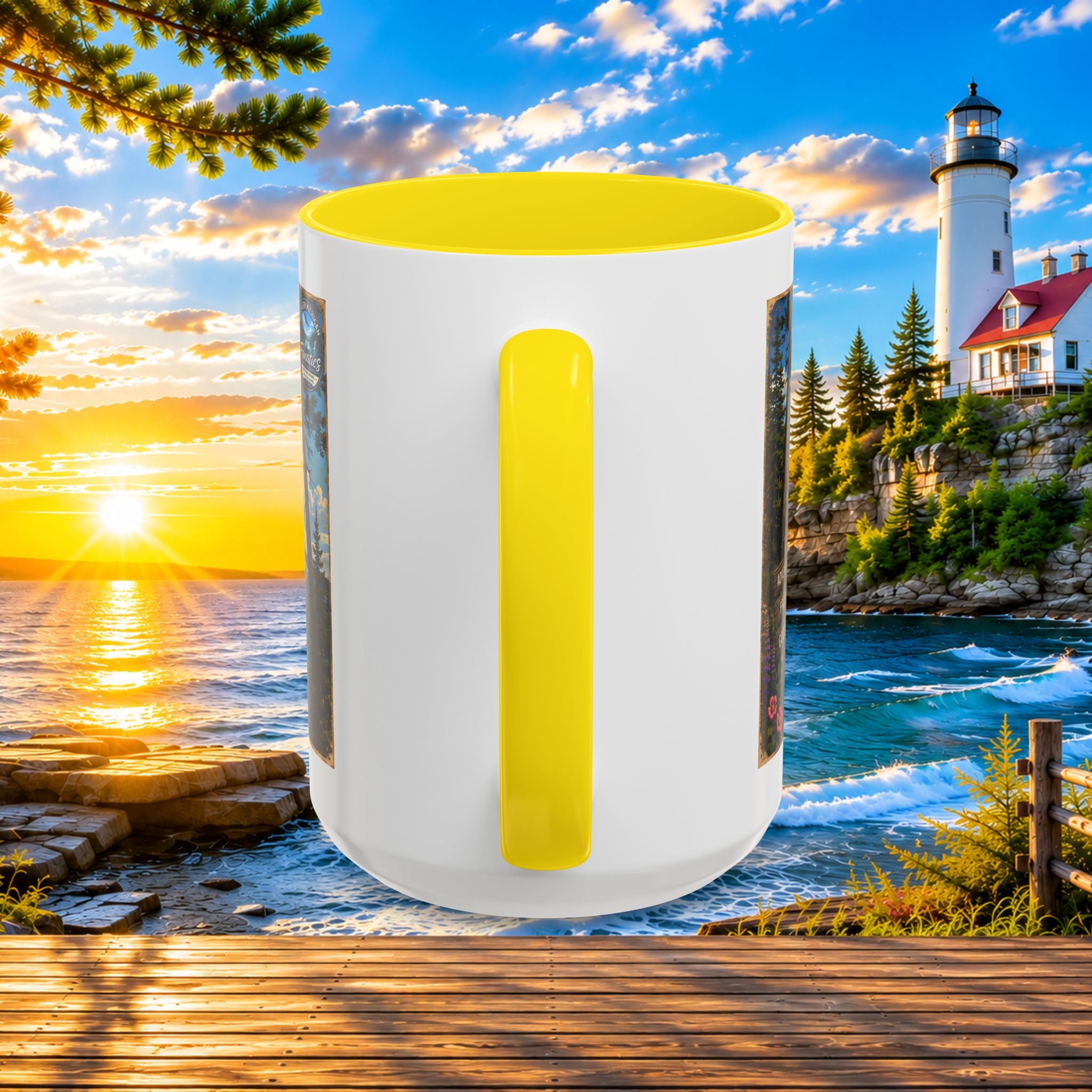 Northern Michigan Accent Coffee Mug — Scenic Lighthouse & Mackinac Bridge Travel Souvenir (11/15oz)