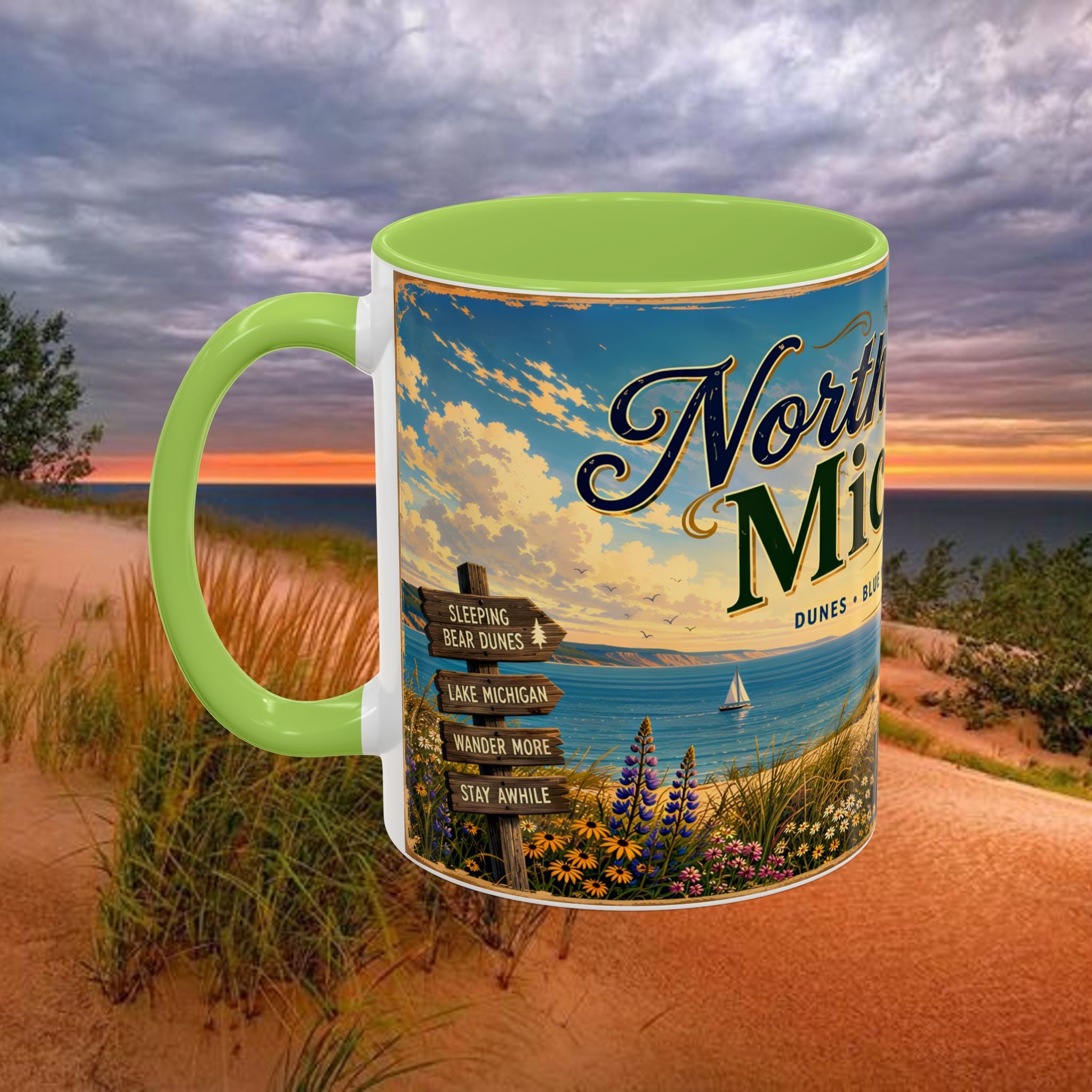 Northern Michigan Coffee Mug — Scenic Dunes Sunset Accent Mug (11/15oz)