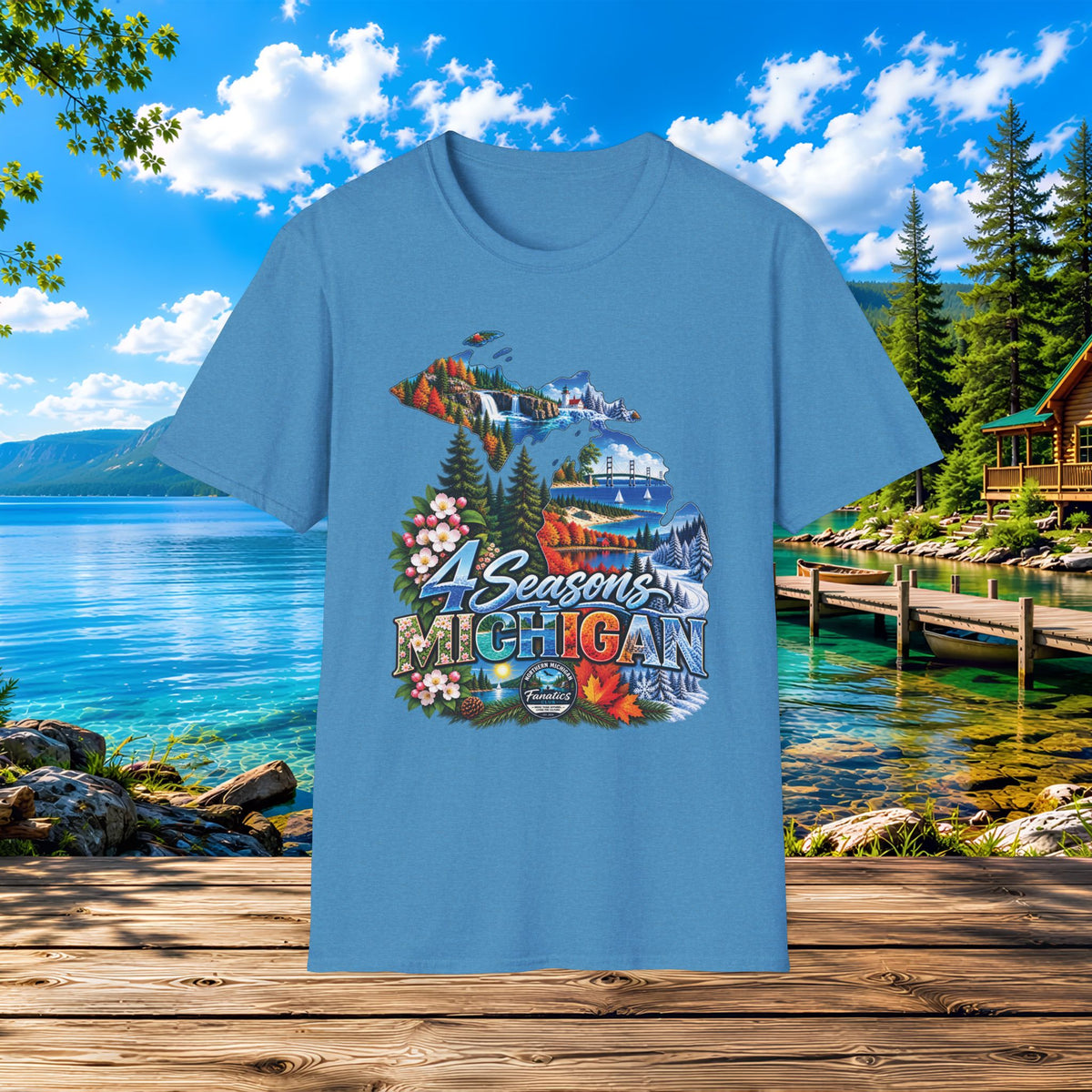 Michigan 4 Seasons T-Shirt — Scenic State Map Tee