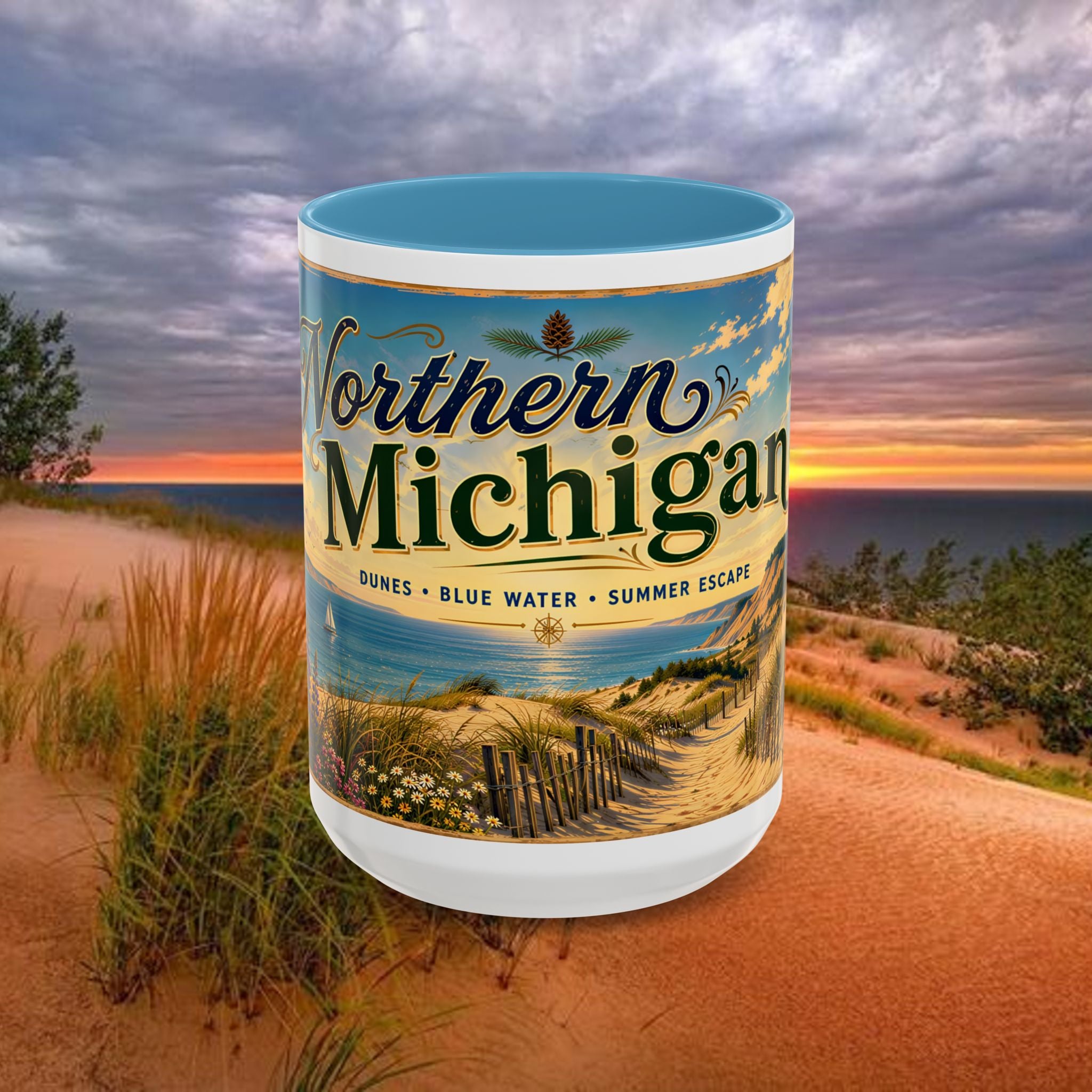 Northern Michigan Coffee Mug — Scenic Dunes Sunset Accent Mug (11/15oz)