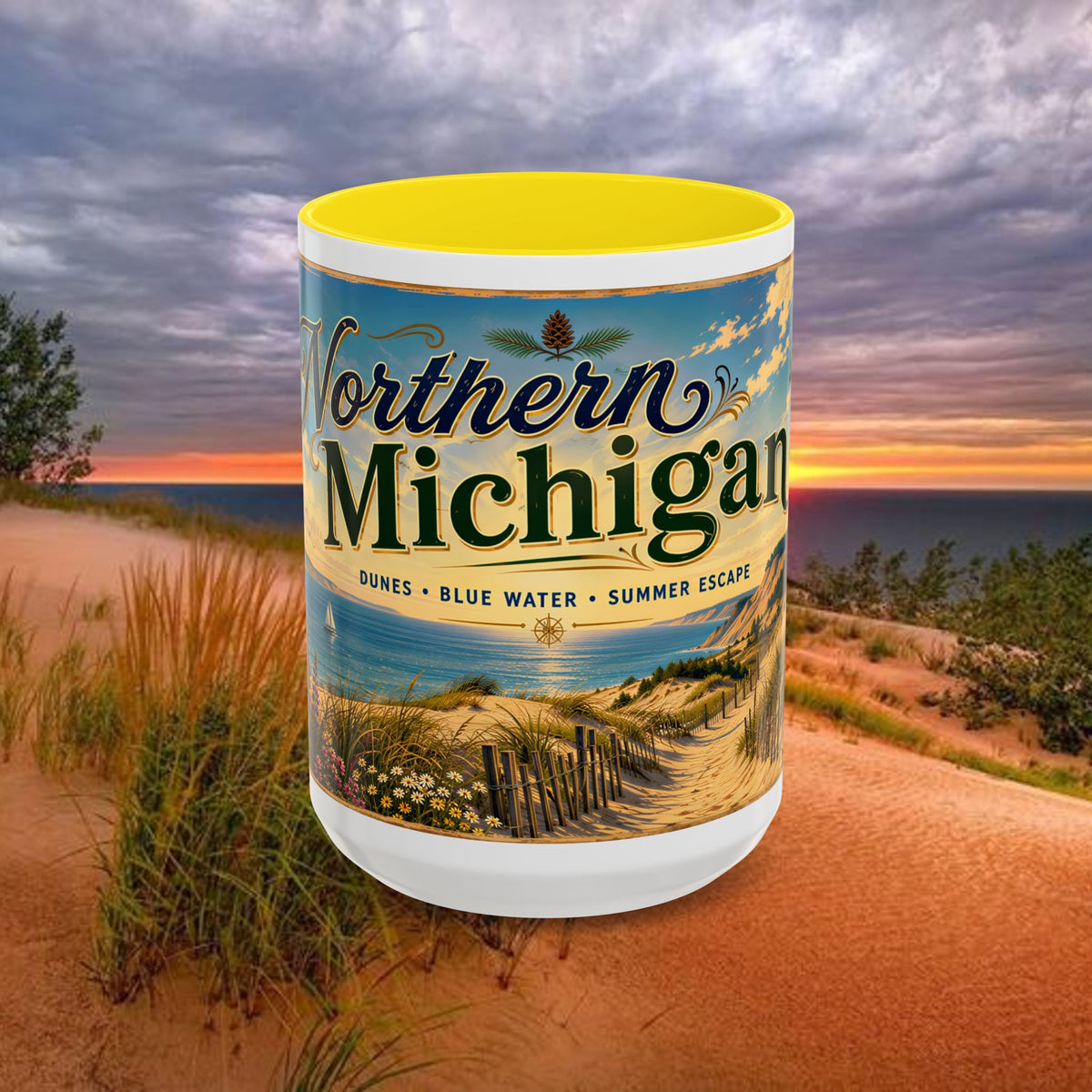 Northern Michigan Coffee Mug — Scenic Dunes Sunset Accent Mug (11/15oz)