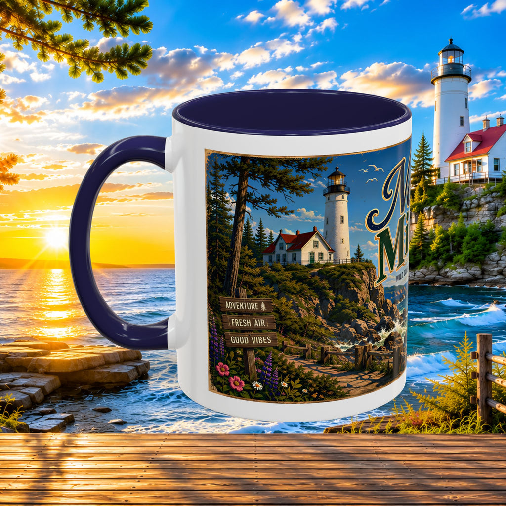 Northern Michigan Accent Coffee Mug — Scenic Lighthouse & Mackinac Bridge Travel Souvenir (11/15oz)