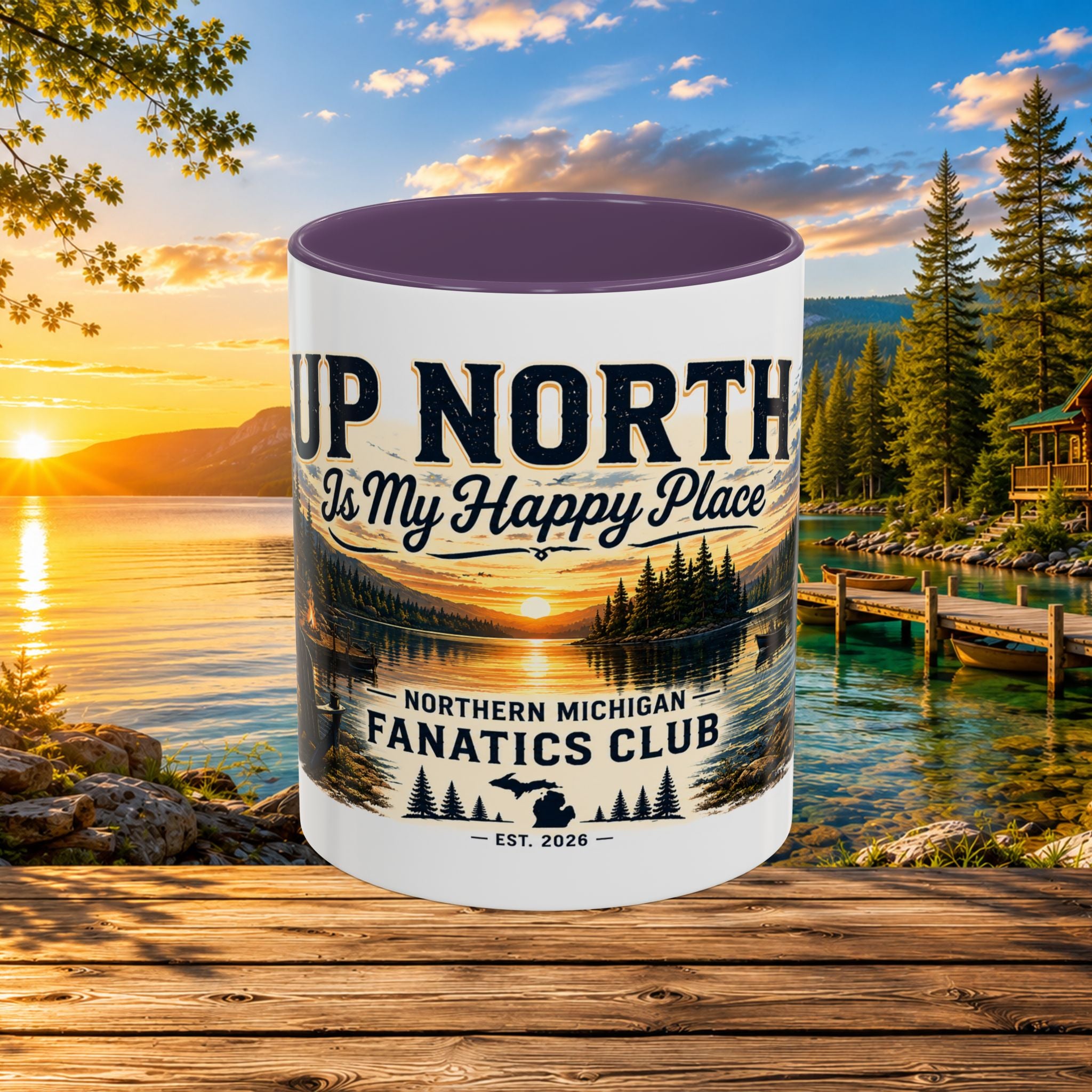 Up North Is My Happy Place Coffee Mug — Northern Michigan Scenic Accent Mug (11/15oz)