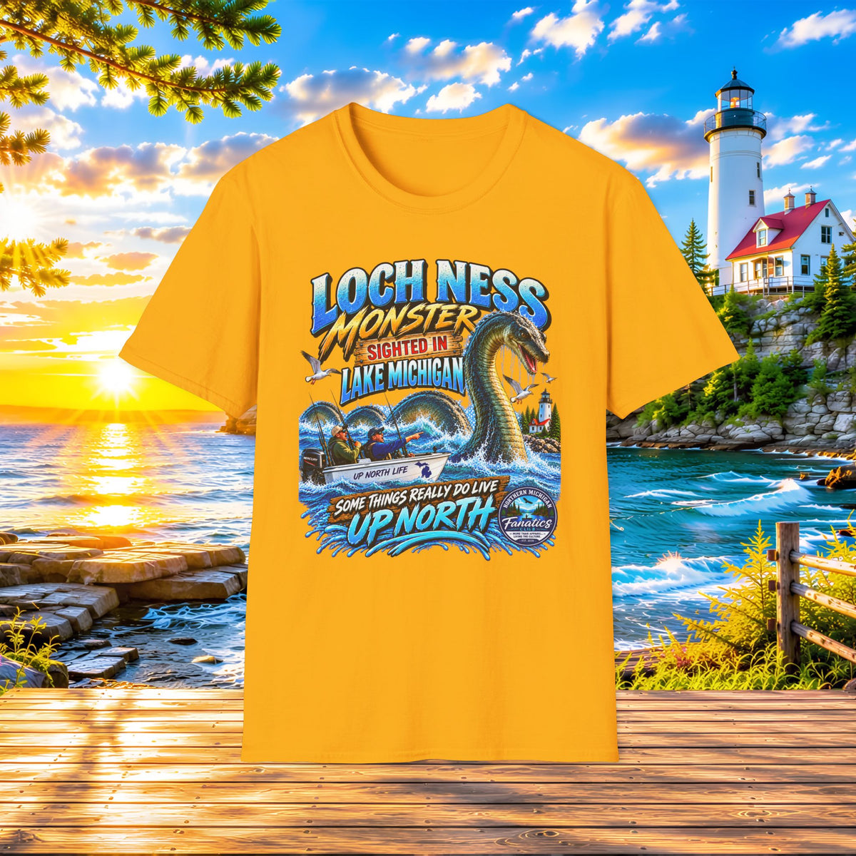 Loch Ness Monster Sighted in Lake Michigan T-Shirt — Funny Retro Nautical Graphic Tee