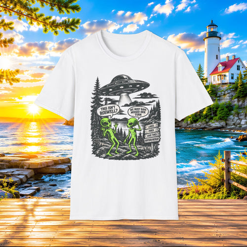 Alien Road Trip T-Shirt — "This Isn't Roswell?" Funny UFO Graphic Tee