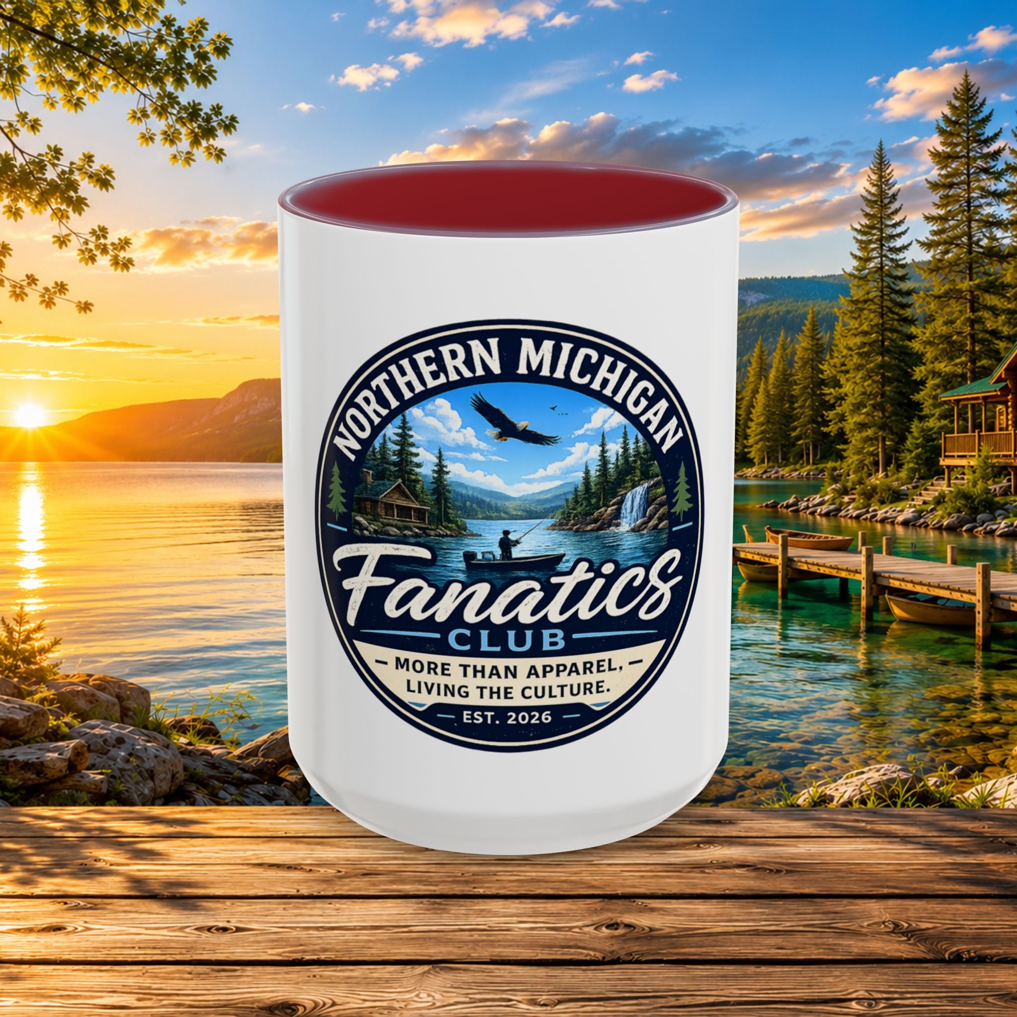 Northern Michigan Fanatics Club Coffee Mug – Scenic Lake Cabin Design (11/15oz)