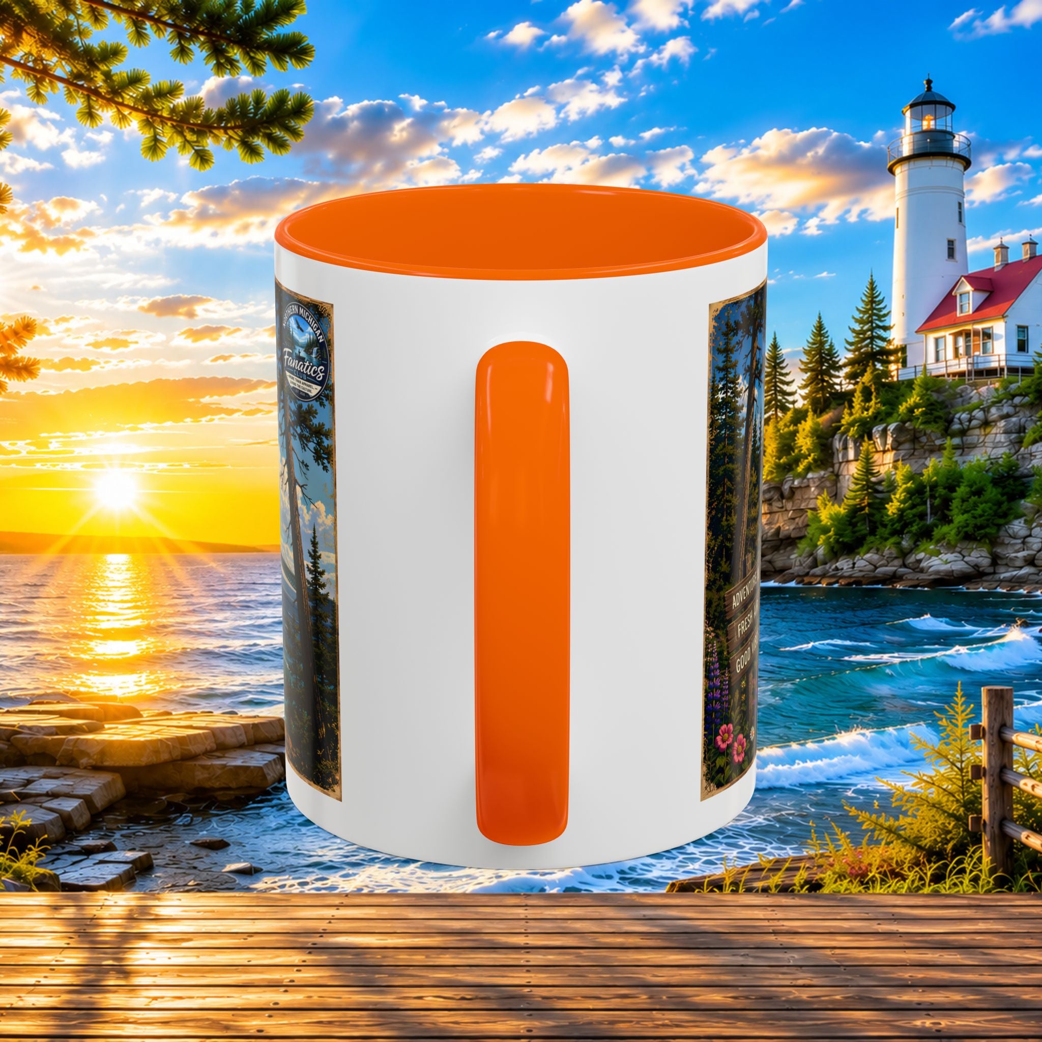 Northern Michigan Accent Coffee Mug — Scenic Lighthouse & Mackinac Bridge Travel Souvenir (11/15oz)