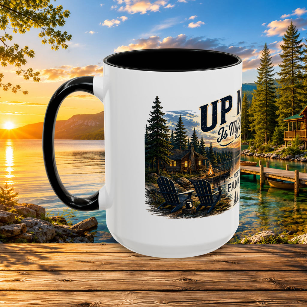 Up North Is My Happy Place Coffee Mug — Northern Michigan Scenic Accent Mug (11/15oz)