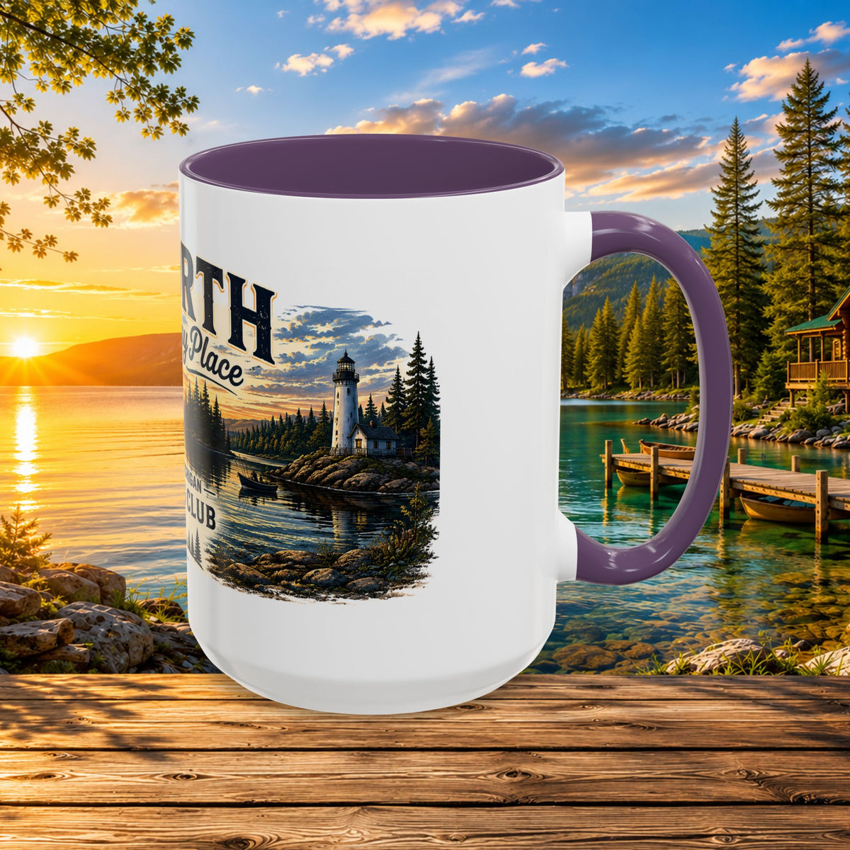 Up North Is My Happy Place Coffee Mug — Northern Michigan Scenic Accent Mug (11/15oz)
