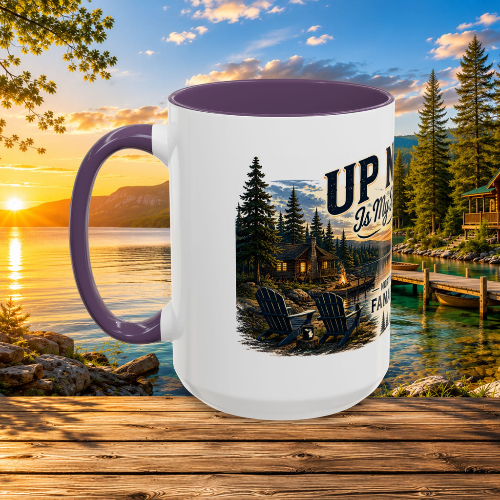 Up North Is My Happy Place Coffee Mug — Northern Michigan Scenic Accent Mug (11/15oz)