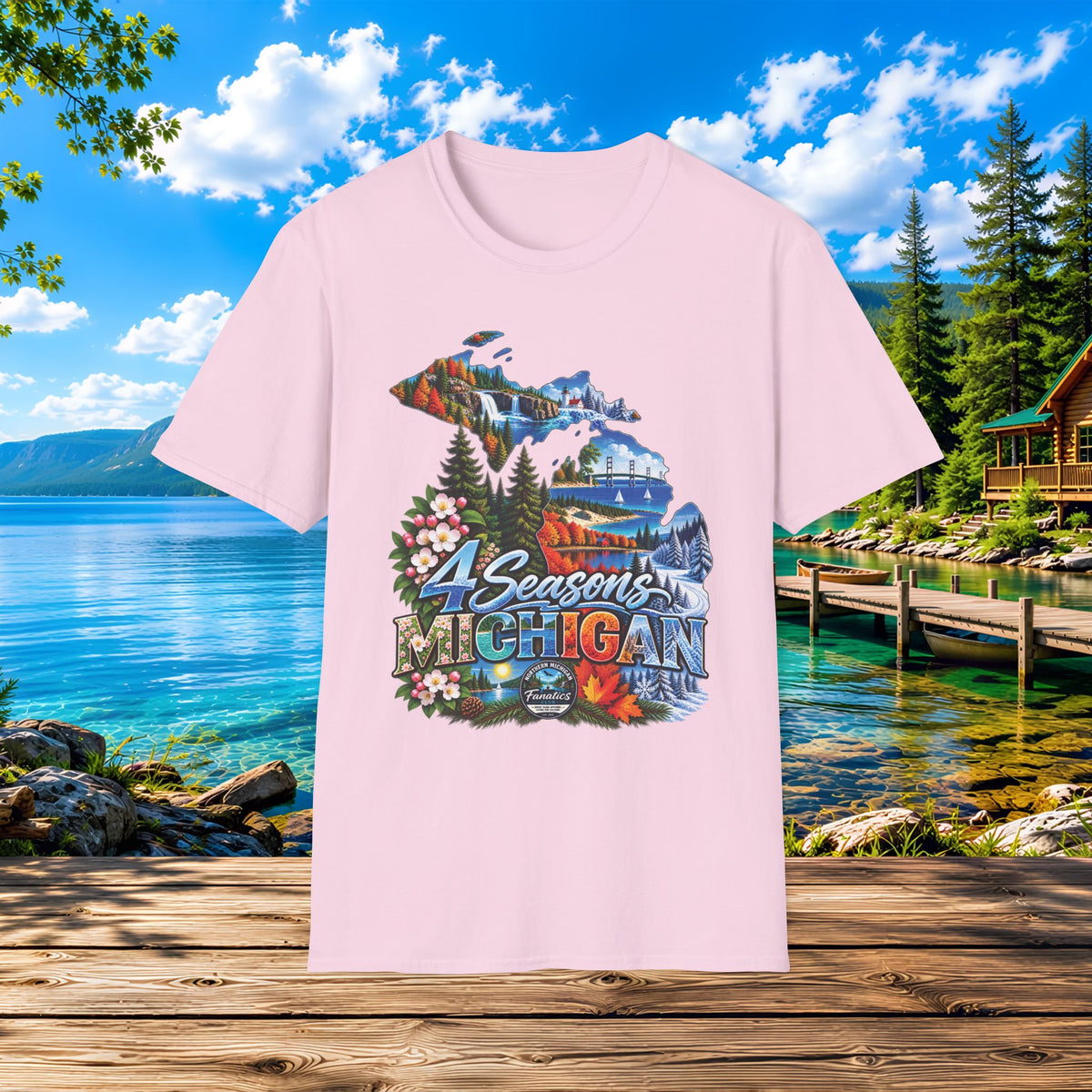 Michigan 4 Seasons T-Shirt — Scenic State Map Tee