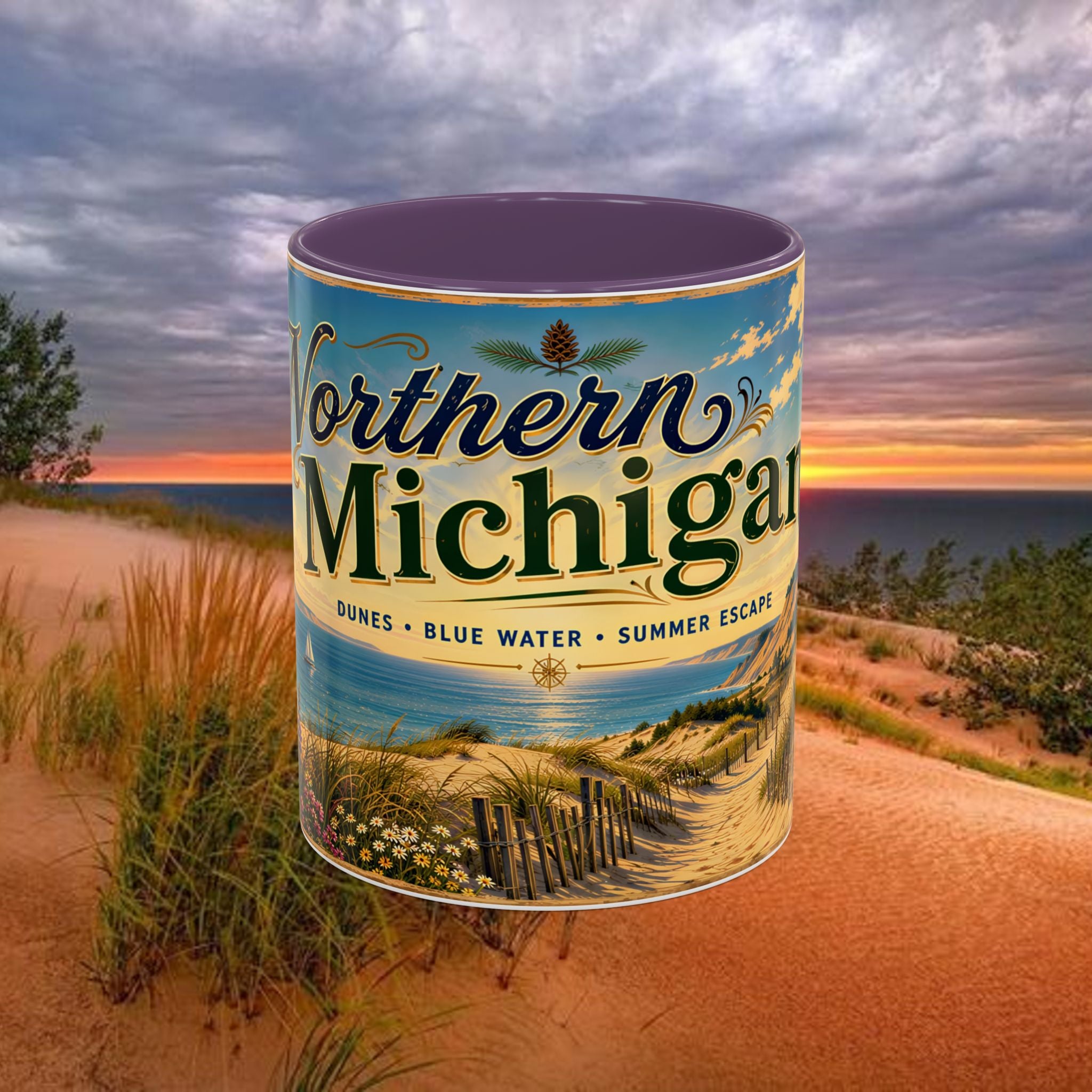 Northern Michigan Coffee Mug — Scenic Dunes Sunset Accent Mug (11/15oz)