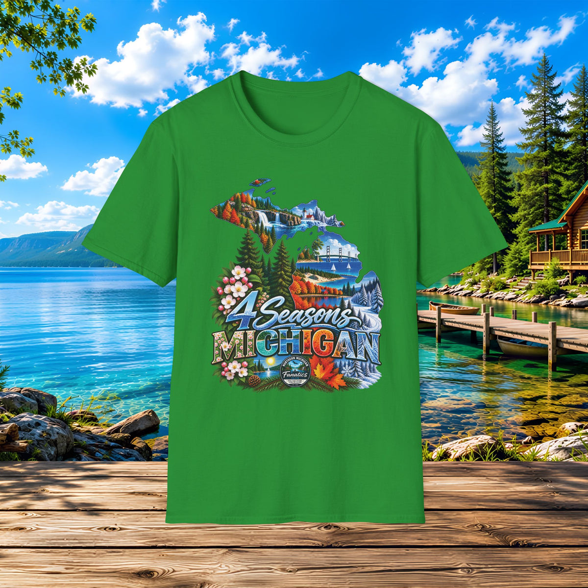 Michigan 4 Seasons T-Shirt — Scenic State Map Tee