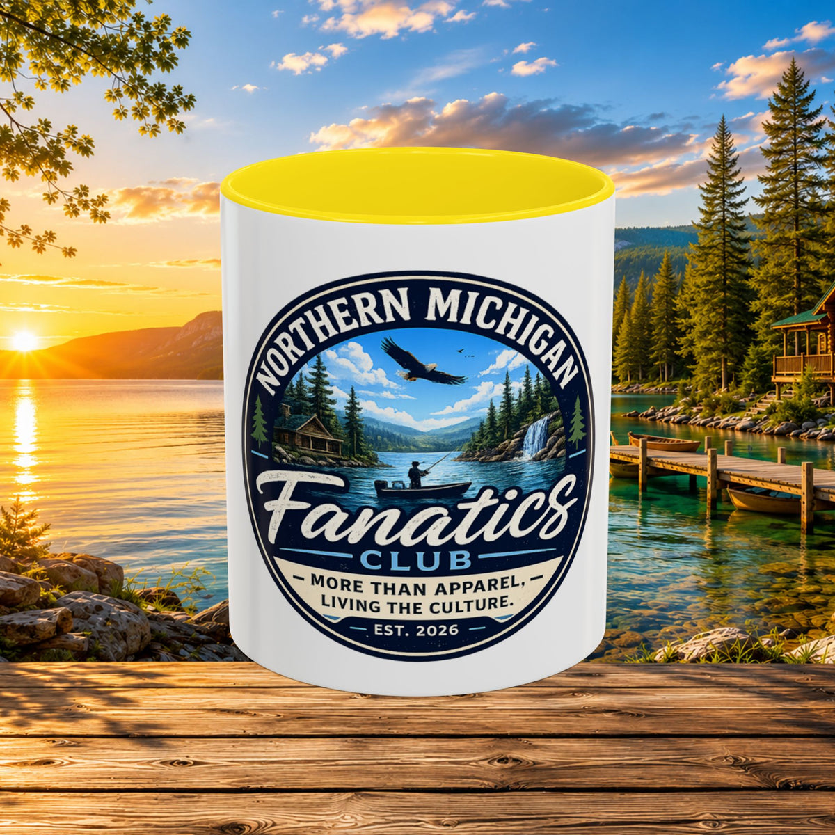 Northern Michigan Fanatics Club Coffee Mug – Scenic Lake Cabin Design (11/15oz)