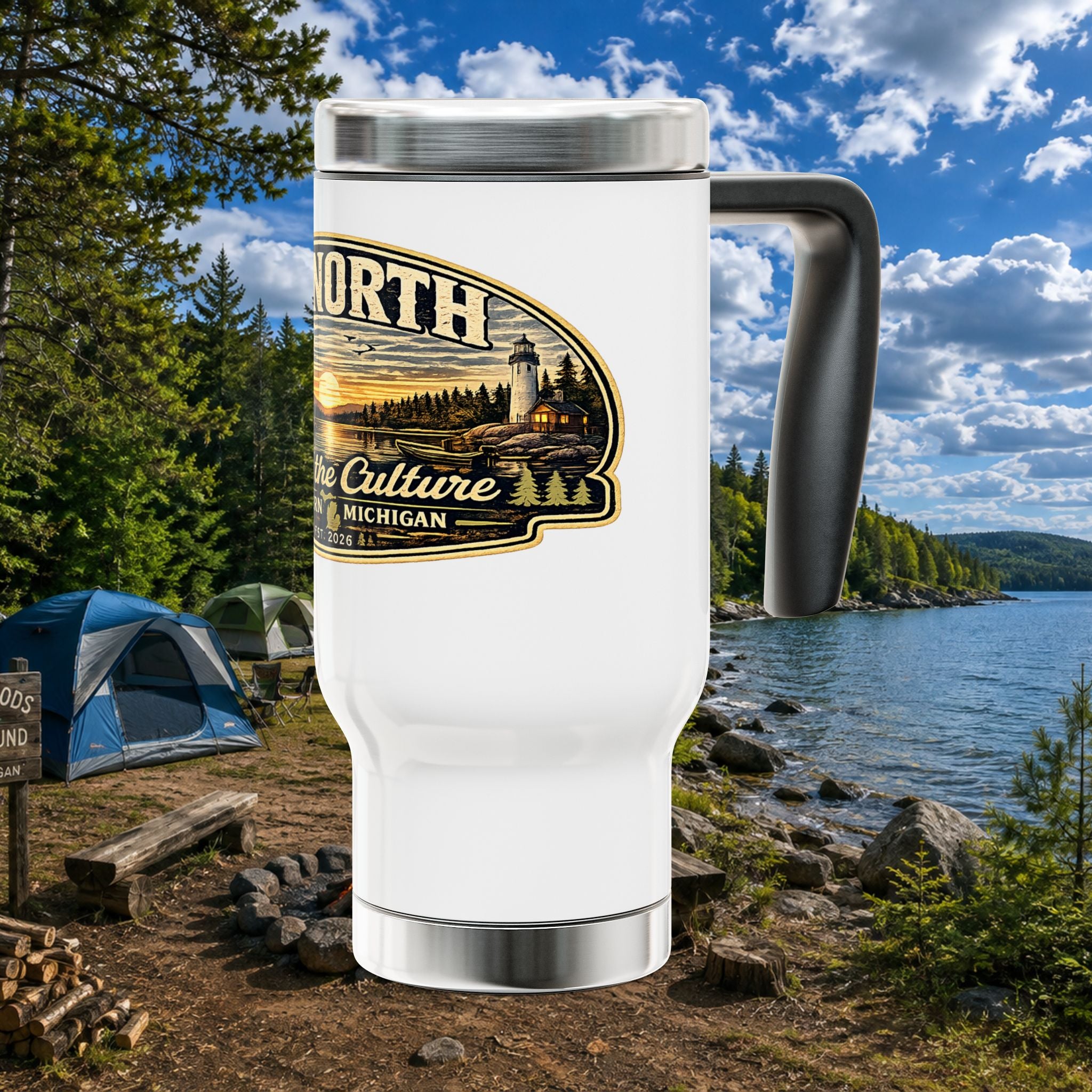 Up North Stainless Travel Mug — "Living the Culture" Northern Michigan 14oz