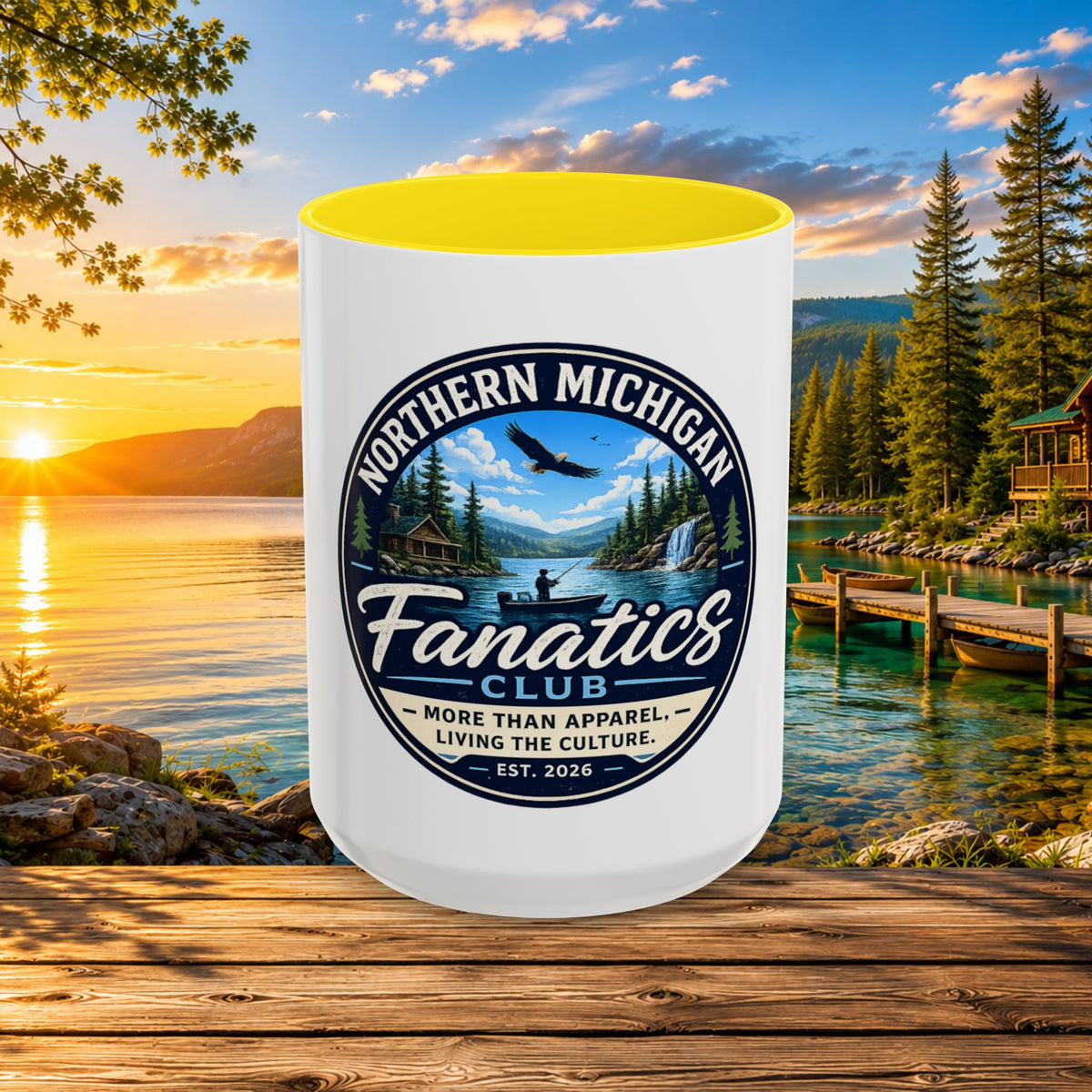 Northern Michigan Fanatics Club Coffee Mug – Scenic Lake Cabin Design (11/15oz)