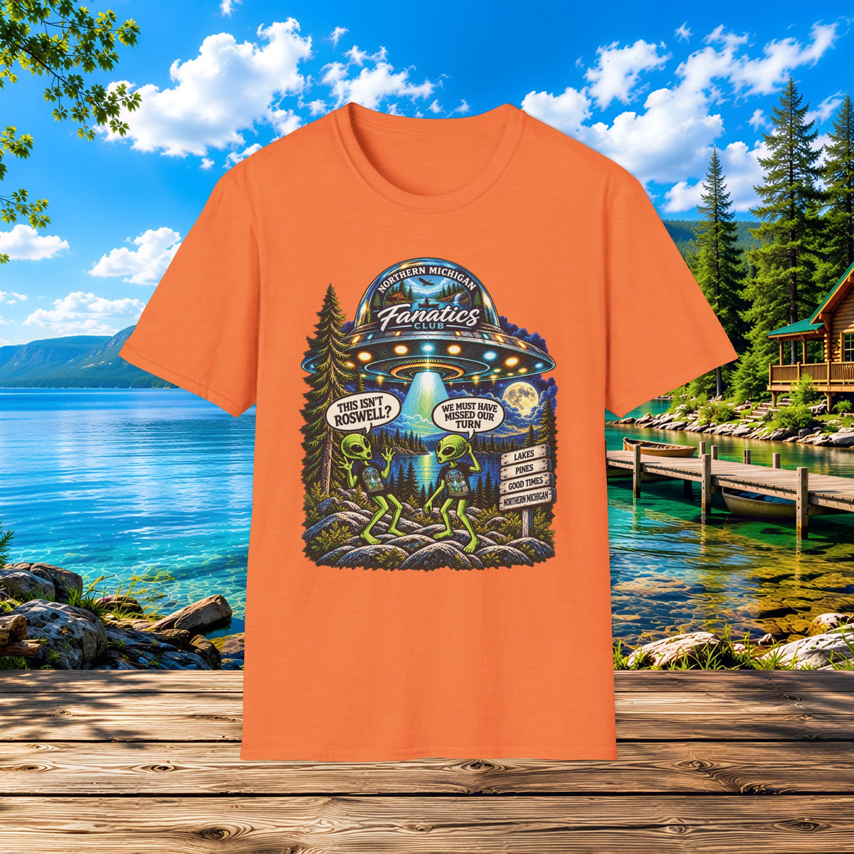 Alien's and UFO - Did we miss our turn?  Where is Roswell? — "The Real Fanatics" UFO Night Adventure Tee