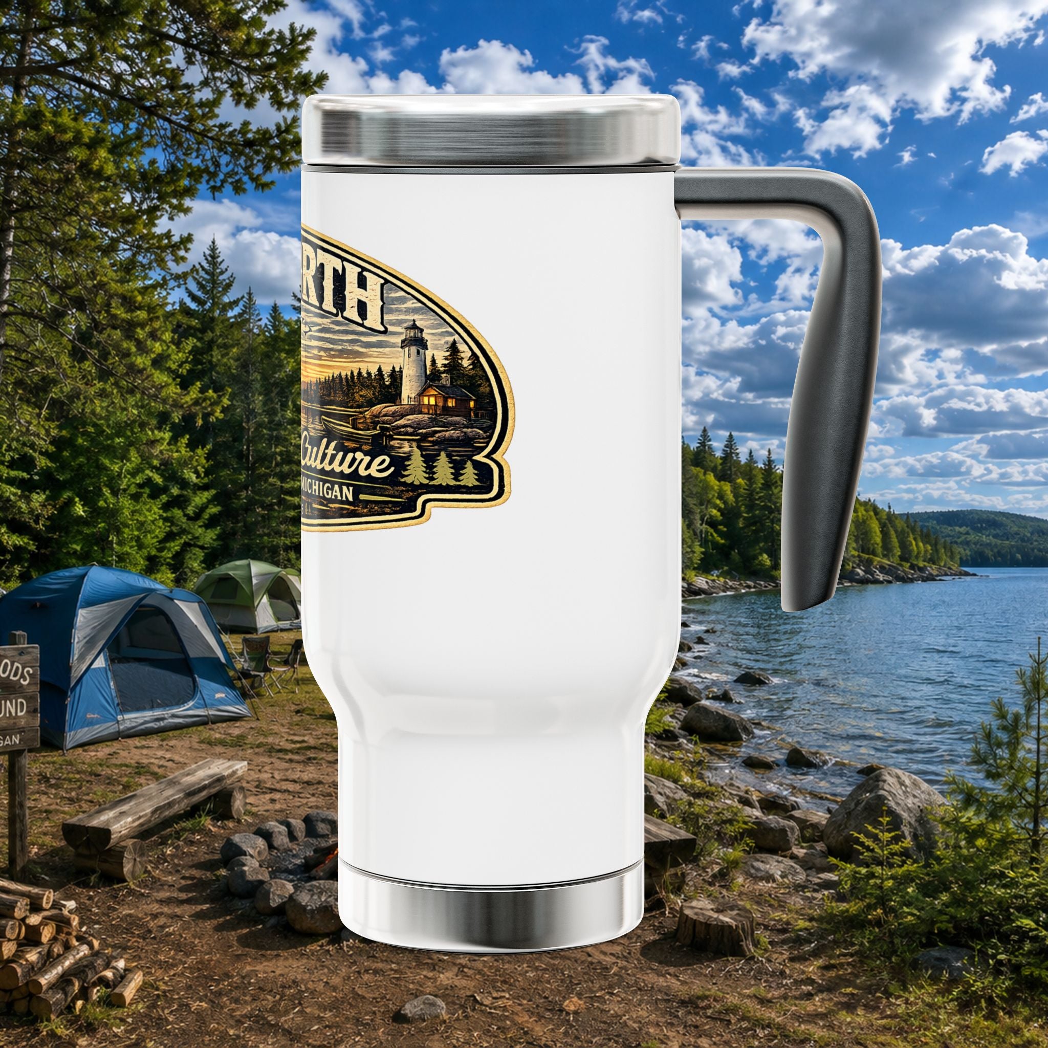 Up North Stainless Travel Mug — "Living the Culture" Northern Michigan 14oz